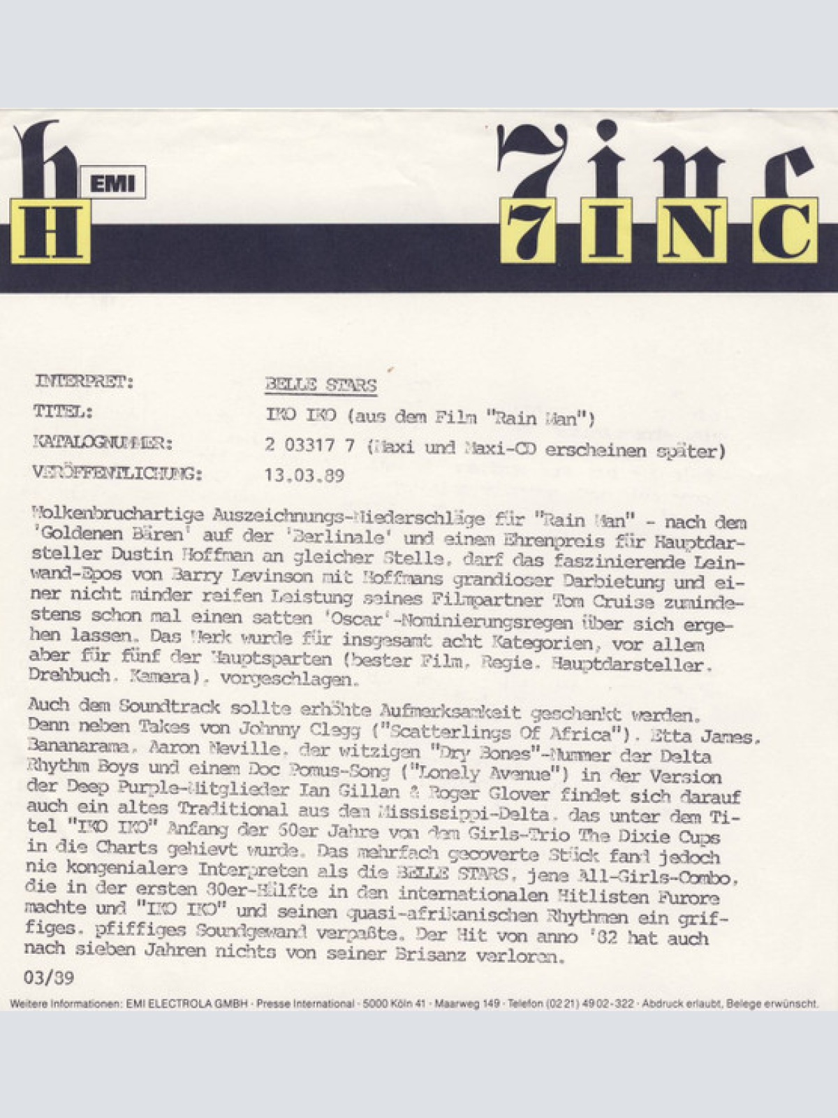 Vinyl / The Belle Stars - Iko Iko