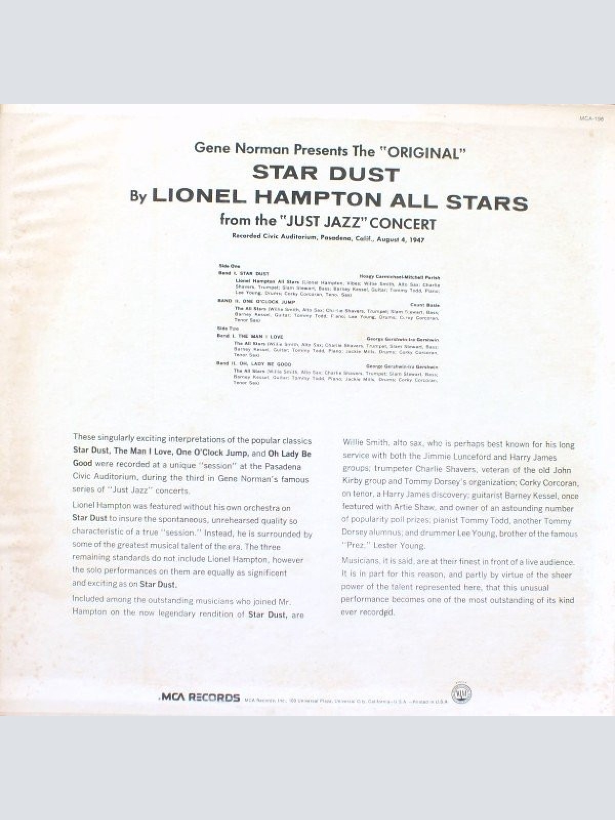 Vinyl / Lionel Hampton All Stars / The All Stars (7) - The "Original" Star Dust