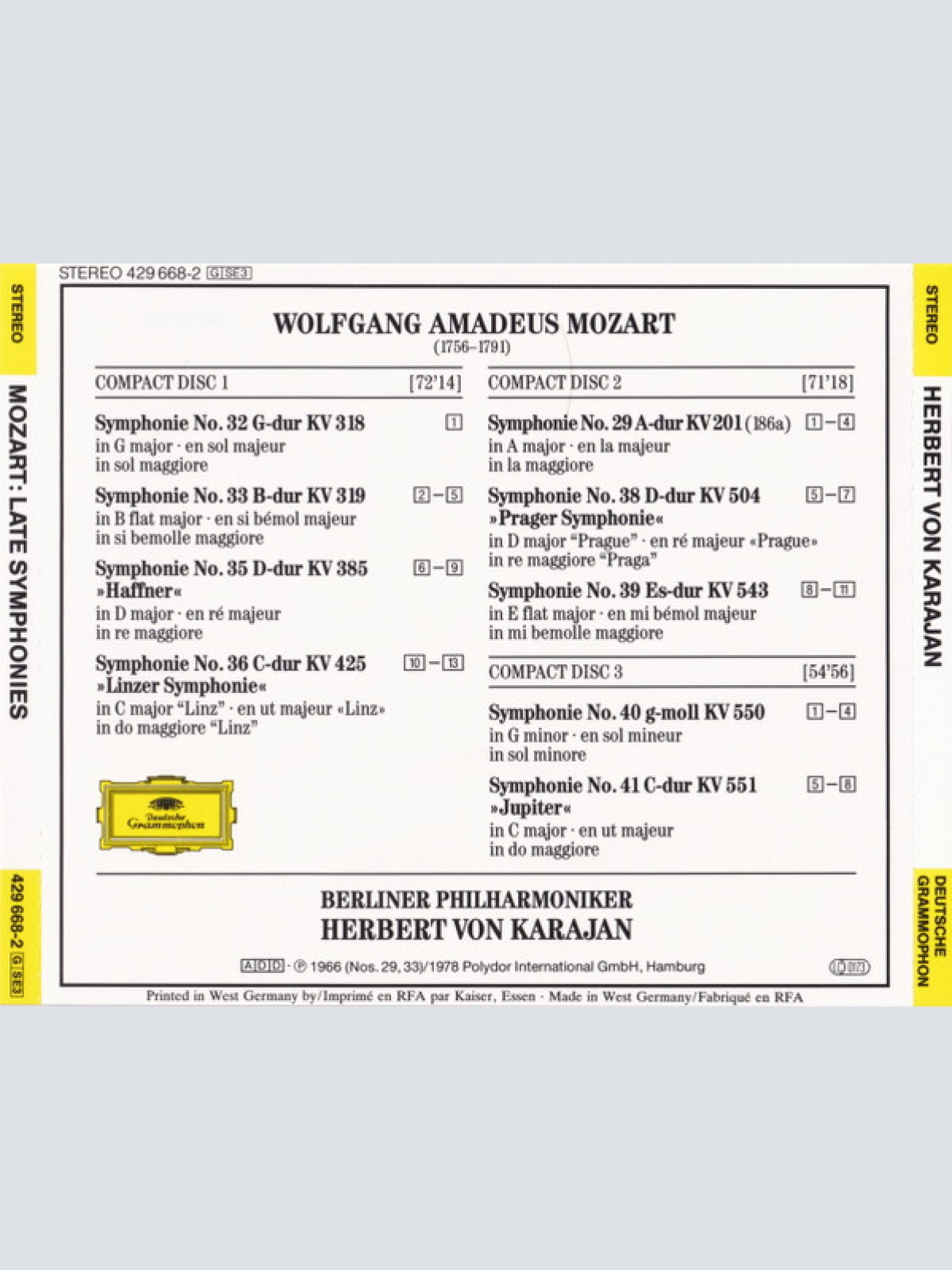 CD / Mozart* - Berliner Philharmoniker, Karajan* - Late Symphonies