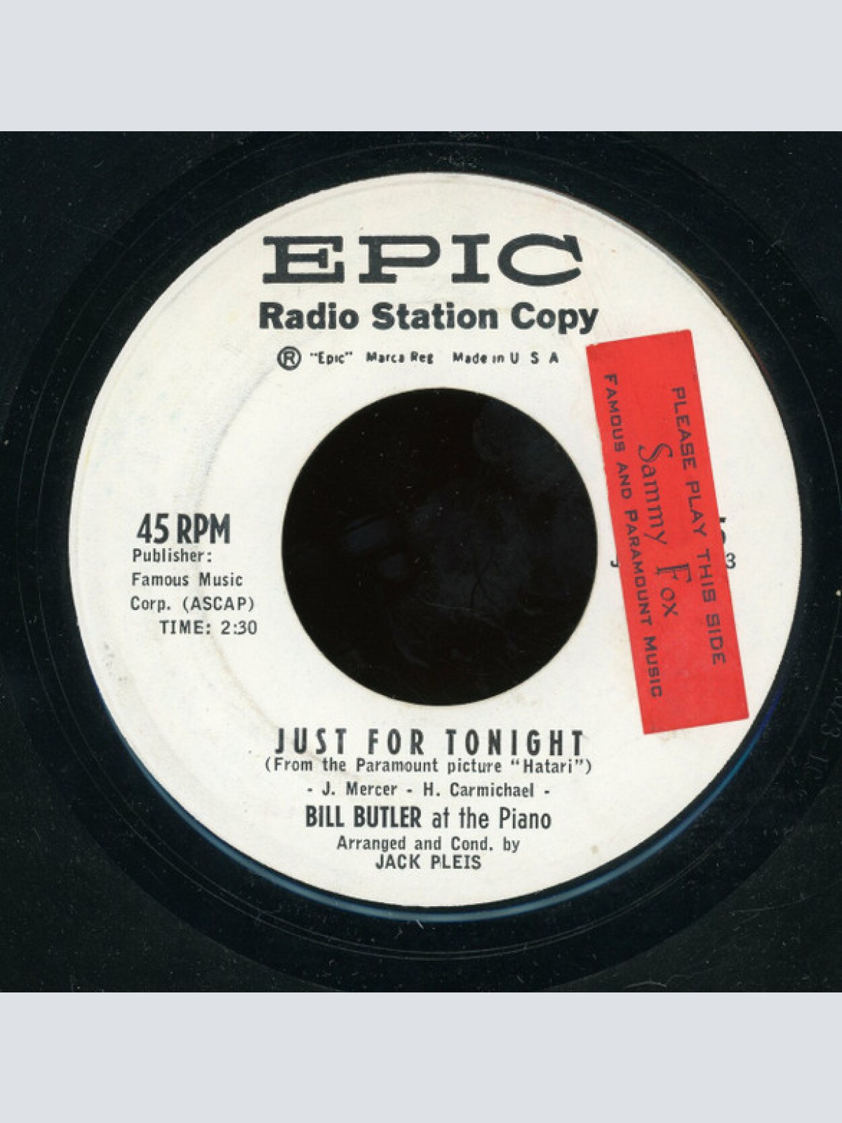 Vinyl / Bill Butler (7) - Bill Butler At The Piano - Just For Tonight / Soldier Boy