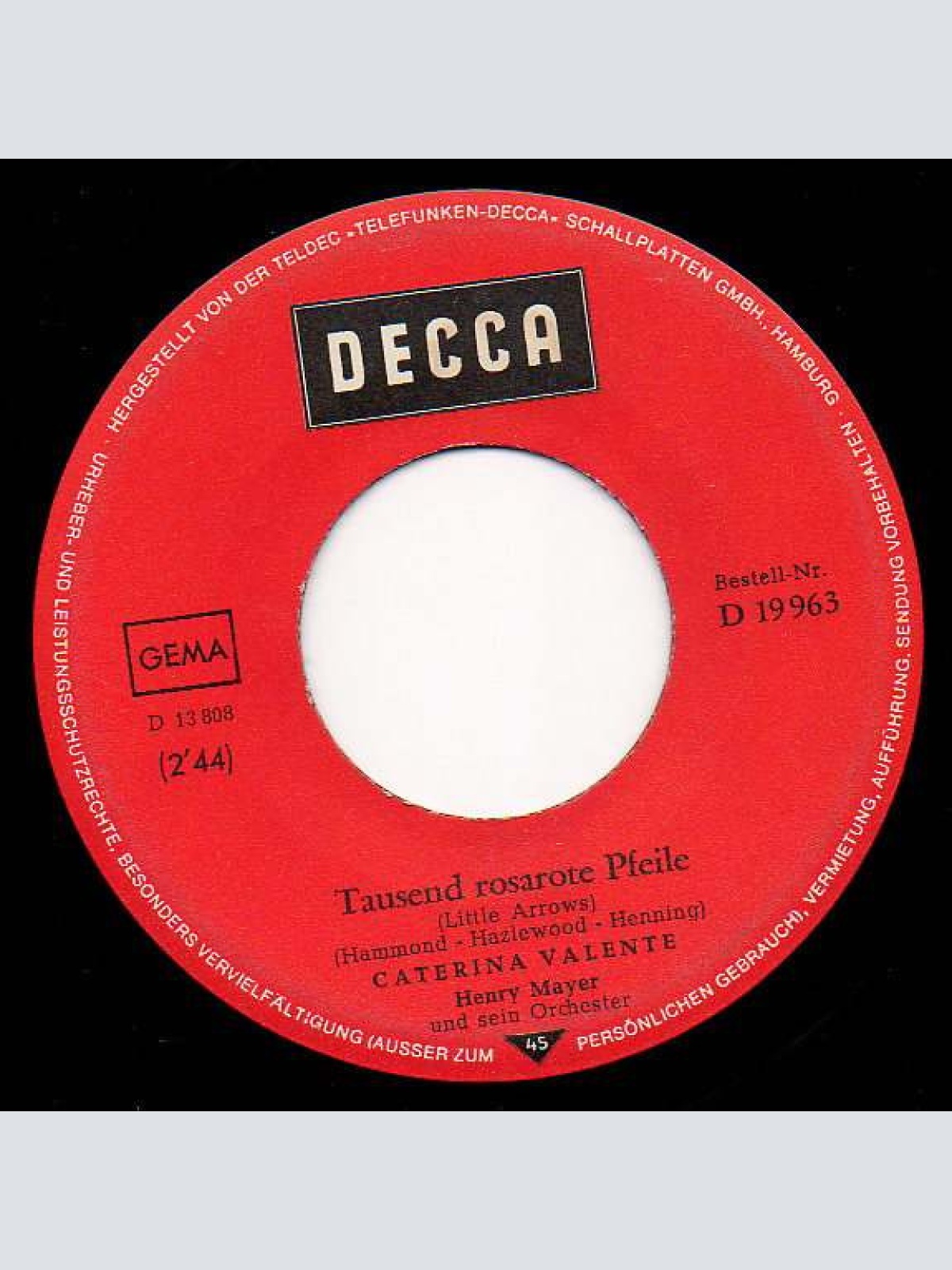 Vinyl / Caterina Valente - Una Canzone / Tausend Rosarote Pfeile