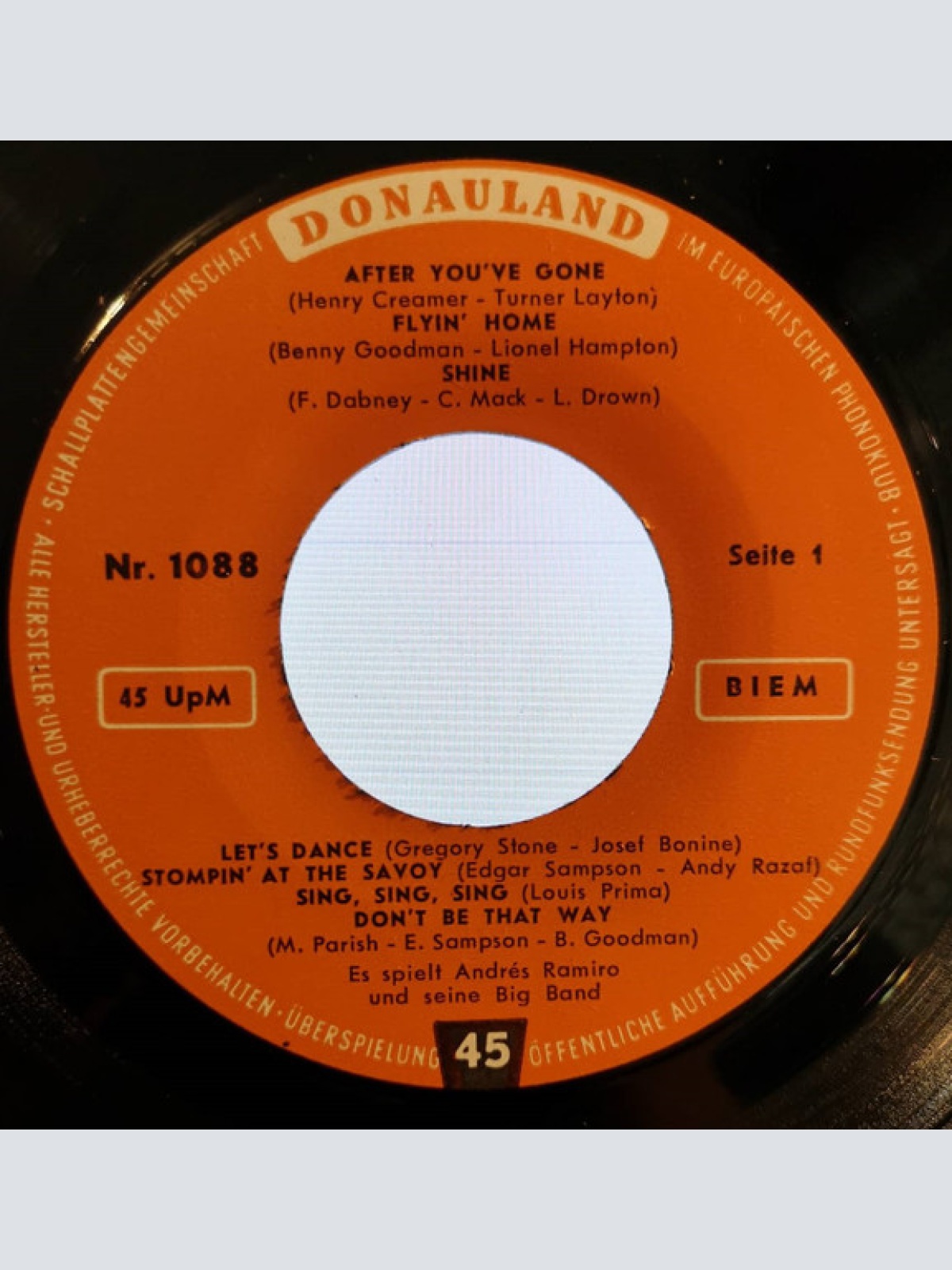 Vinyl / Andrés Ramiro Und Seine Big Band* - After You've Gone / Moonlight Serenade