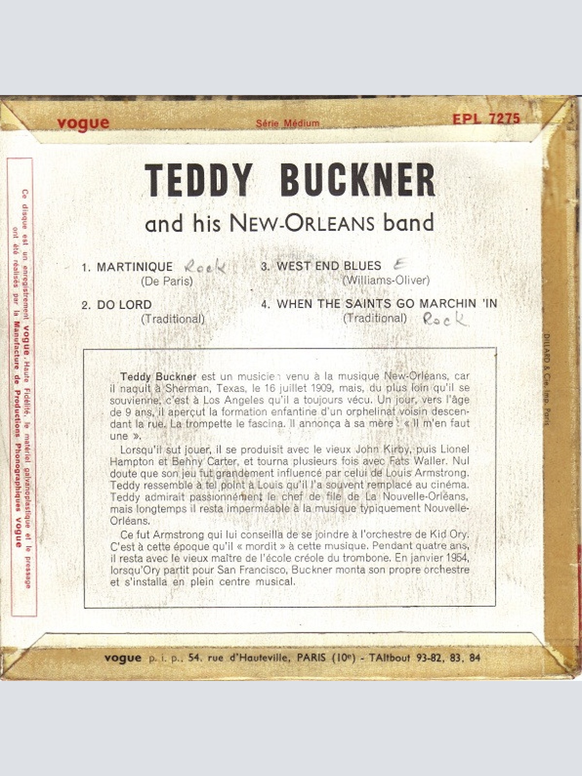 Vinyl / Teddy Buckner And His New-Orleans Band* - Martinique