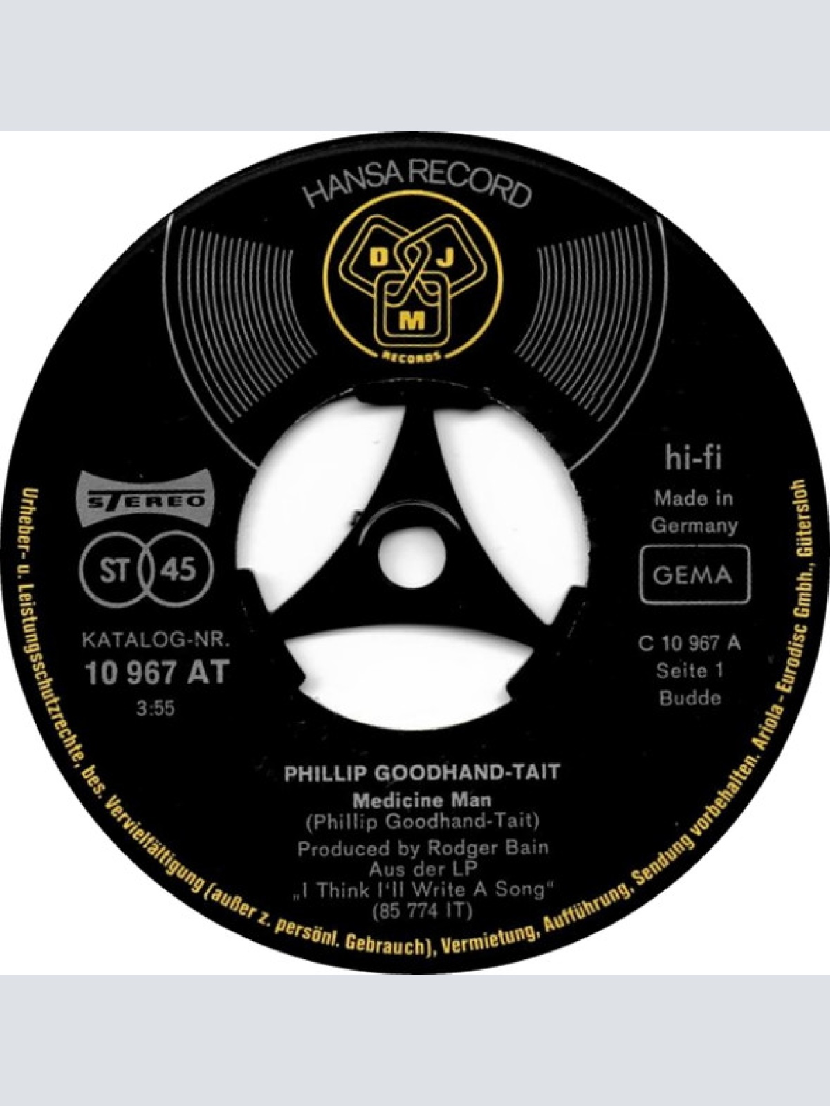 Vinyl / Phillip Goodhand-Tait - Medicine Man  /  Sunrise Sunset