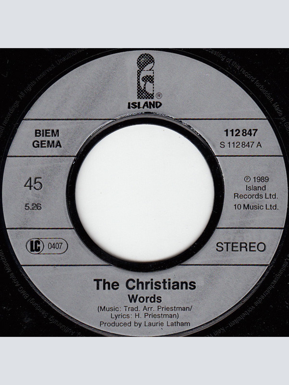 Vinyl / The Christians - Words
