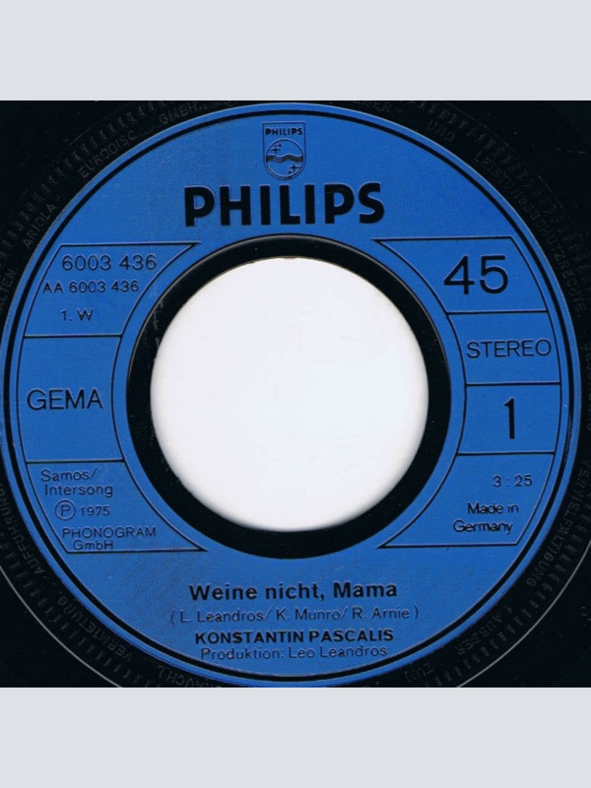 Vinyl / Konstantin Pascalis - Weine Nicht, Mama