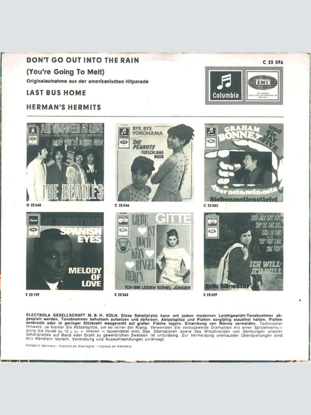 Vinyl / Herman's Hermits - Don't Go Out Into The Rain / Last Bus Home