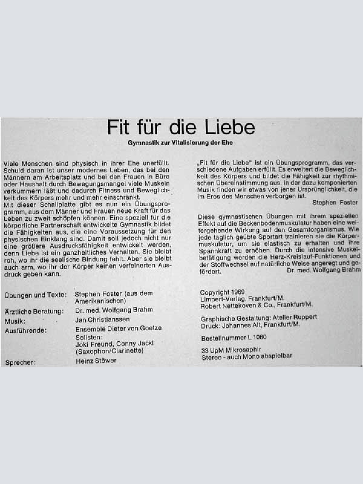 Vinyl / Ensemble Dieter Von Goetze - Fit Für Die Liebe