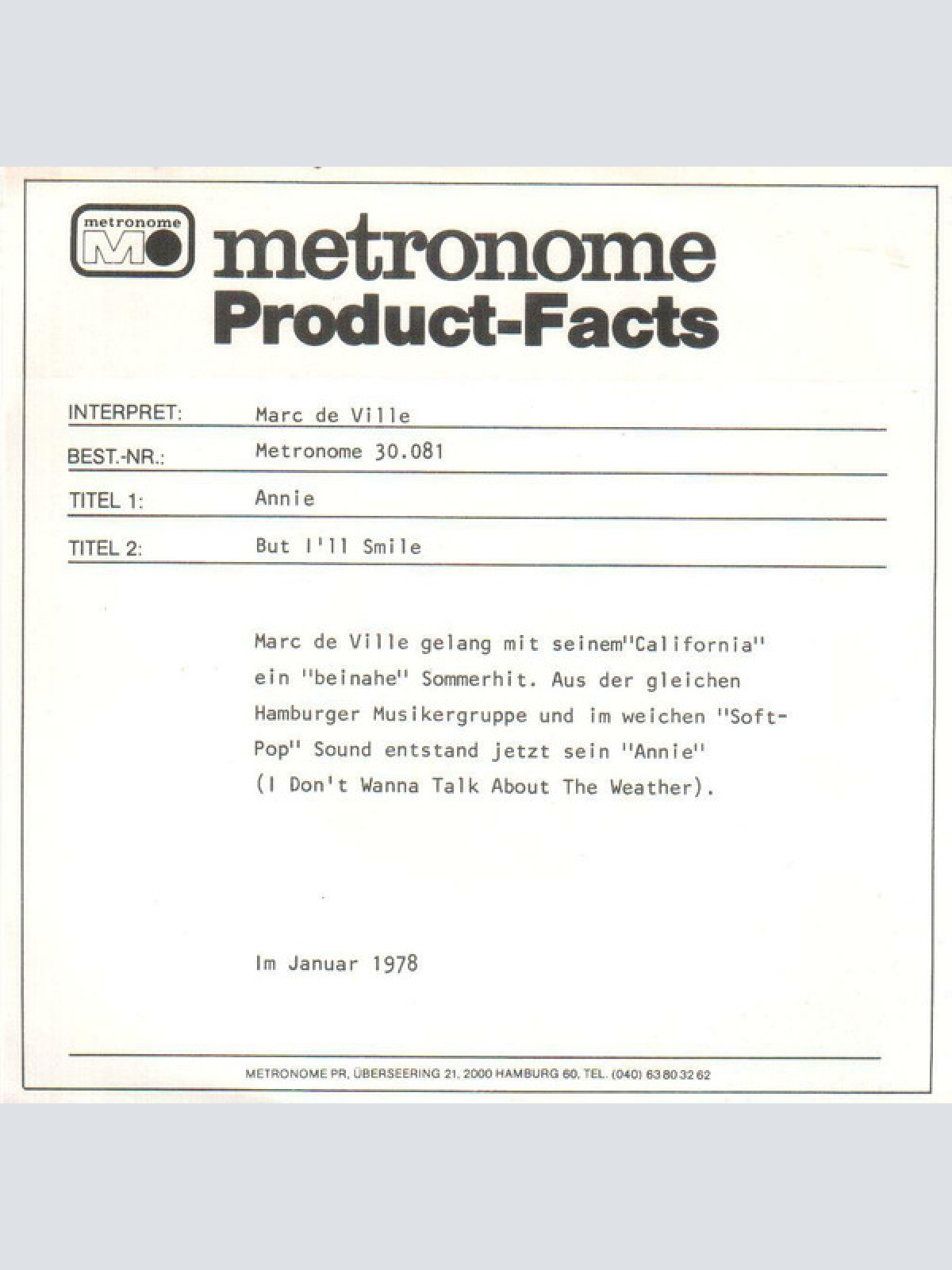 Vinyl / Marc de Ville - Annie