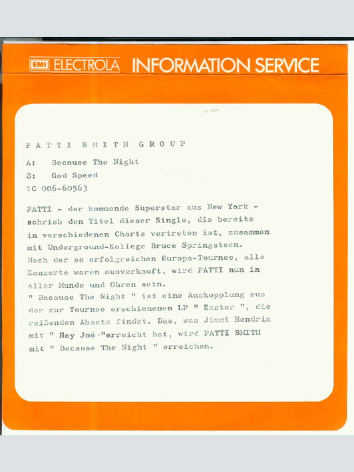 Vinyl / Patti Smith Group - Because The Night