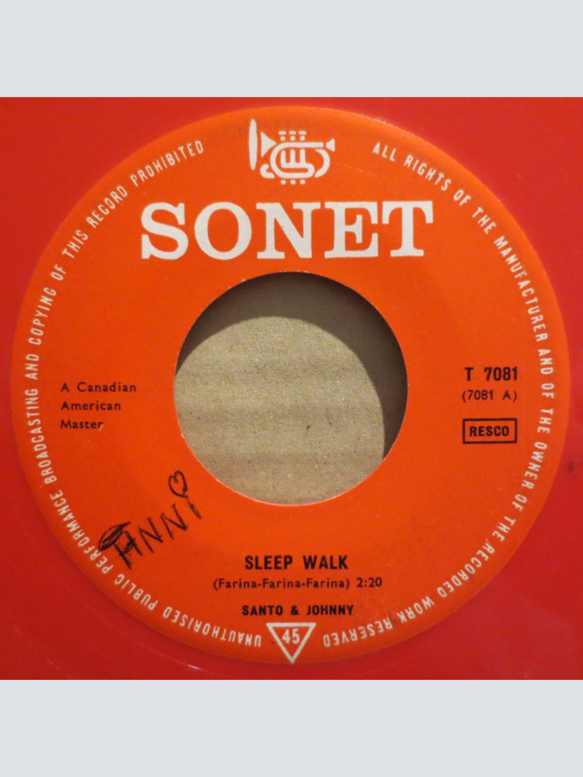 Vinyl / Santo & Johnny - Sleep Walk / All Night Diner