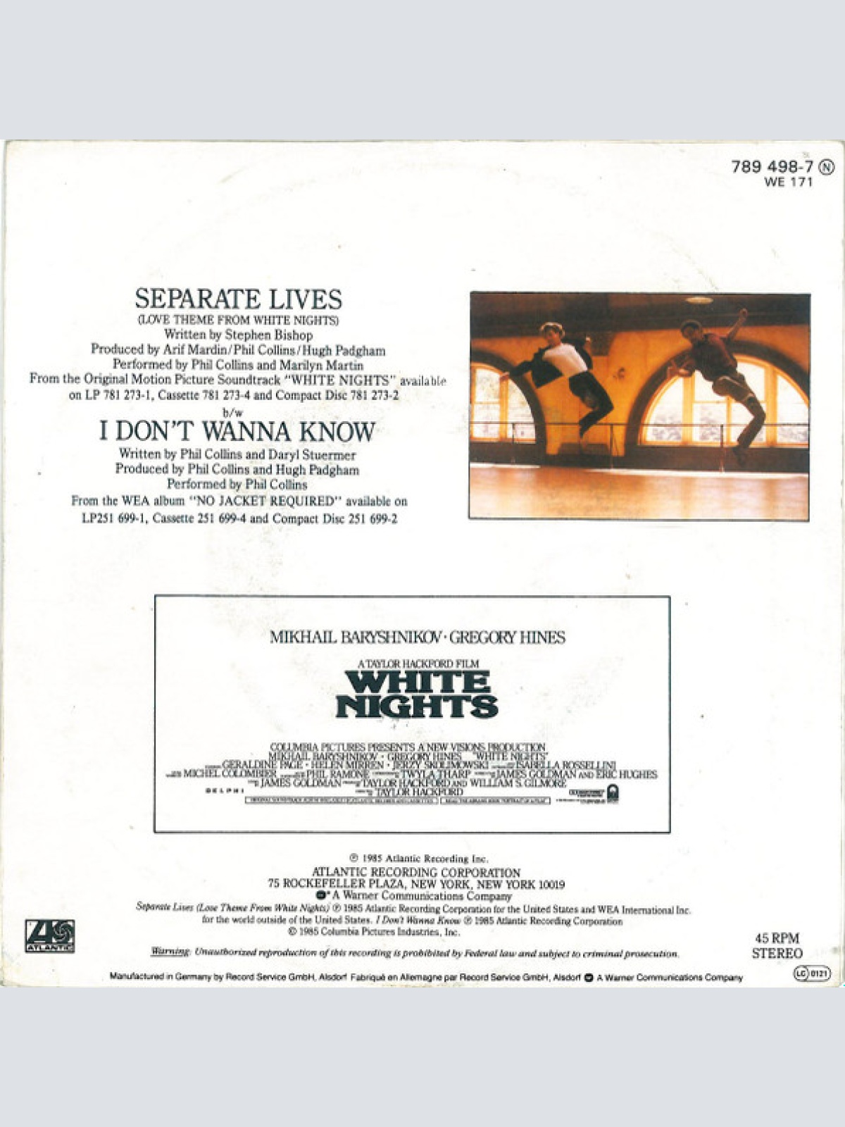 Vinyl / Phil Collins And Marilyn Martin - Separate Lives (Love Theme From White Nights)