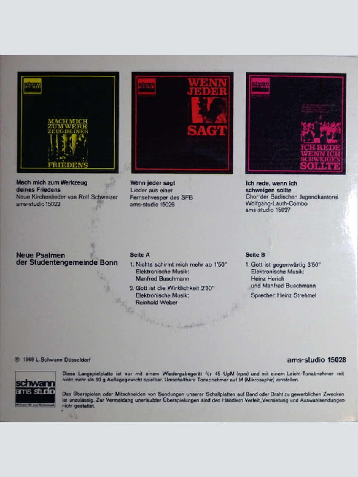 Vinyl / Reinhold Weber (2), Heinz Herich, Manfred Buschmann - Neue Psalmen Der Studentengemeinde Bonn