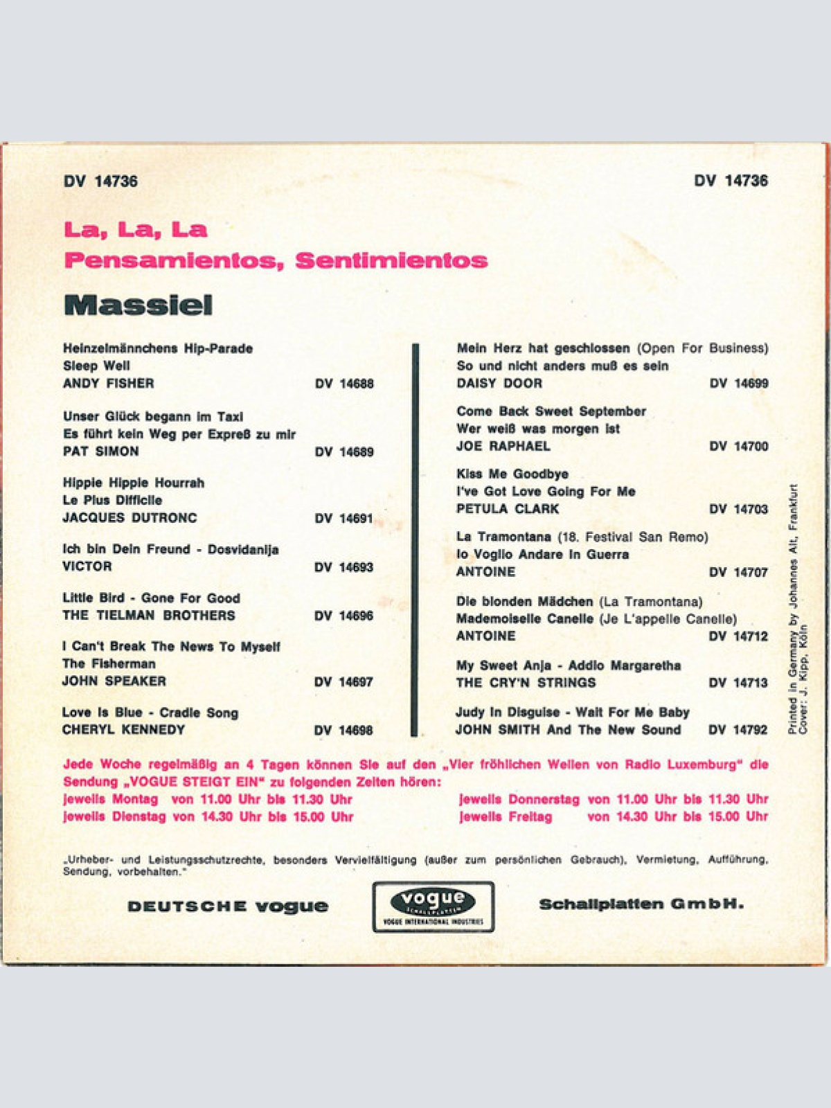 Vinyl / Massiel - La, La, La