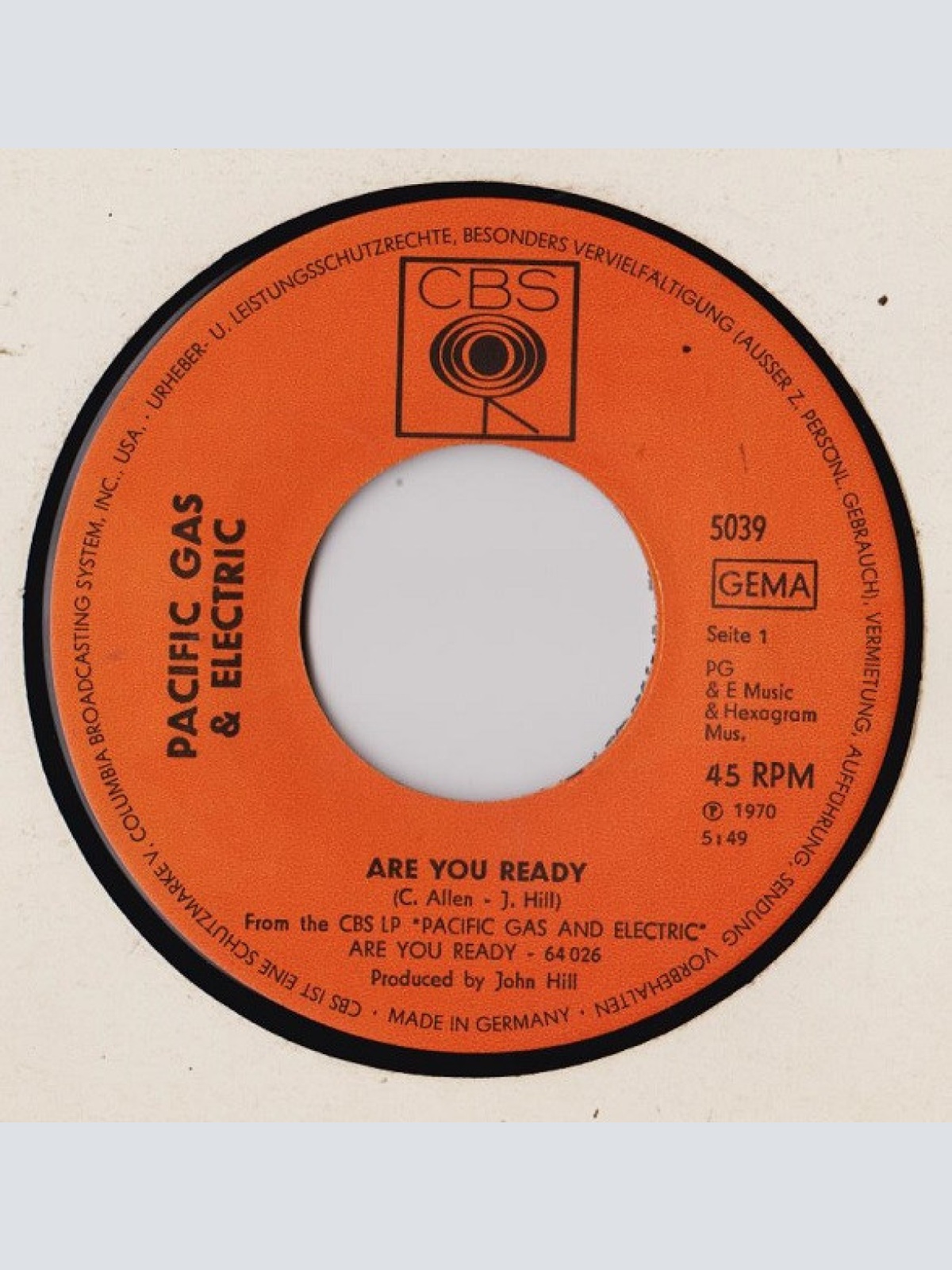 Vinyl / Pacific Gas & Electric - Are You Ready