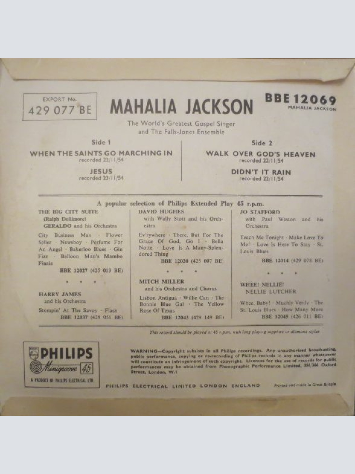 Vinyl / Mahalia Jackson And The Falls-Jones Ensemble - When The Saints Go Marching In • Jesus • Walk Over God's Heaven • Didn't It Rain