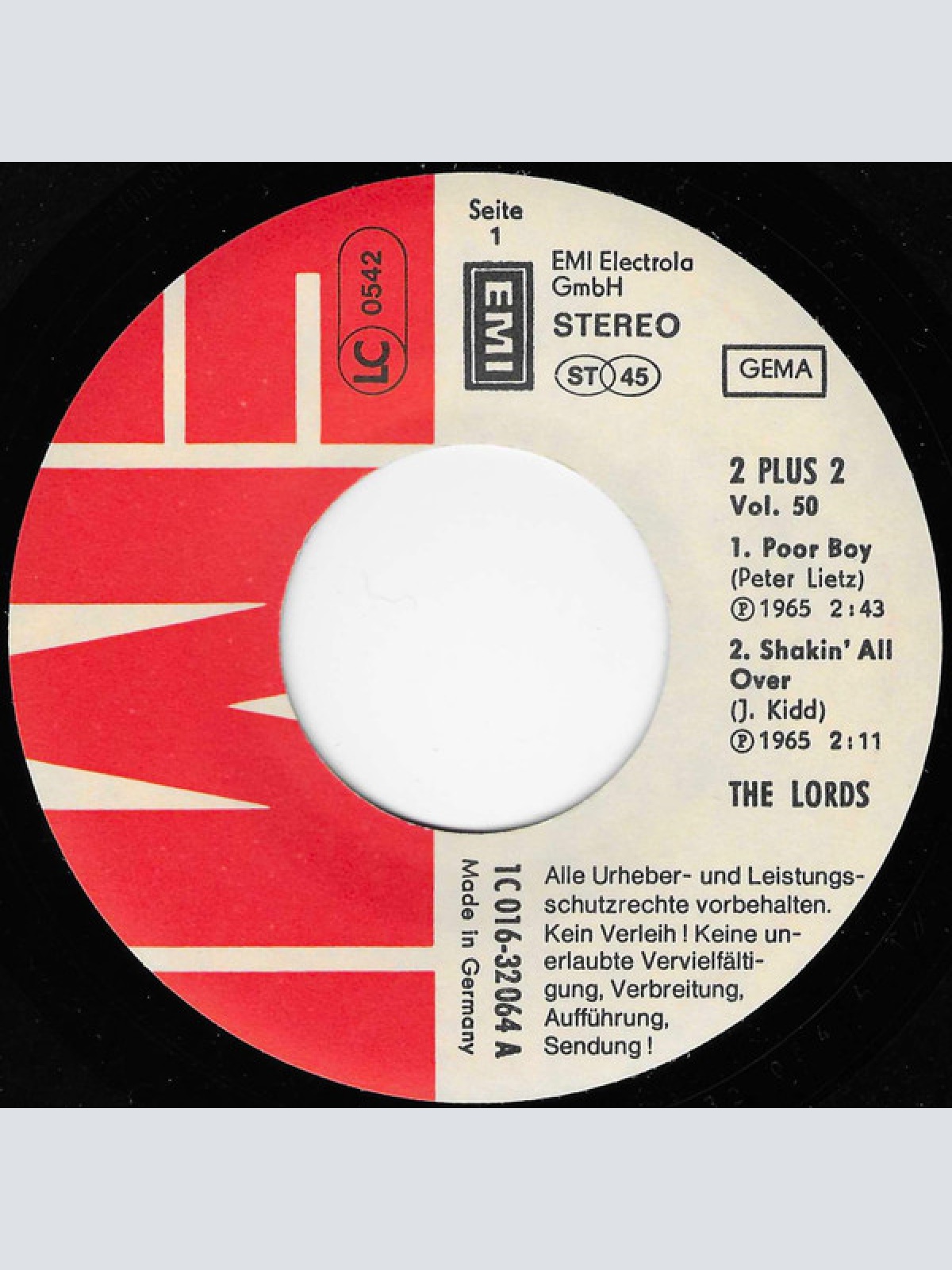 Vinyl / The Lords - Poor Boy / Gloryland / Shakin' All Over / Have A Drink On Me