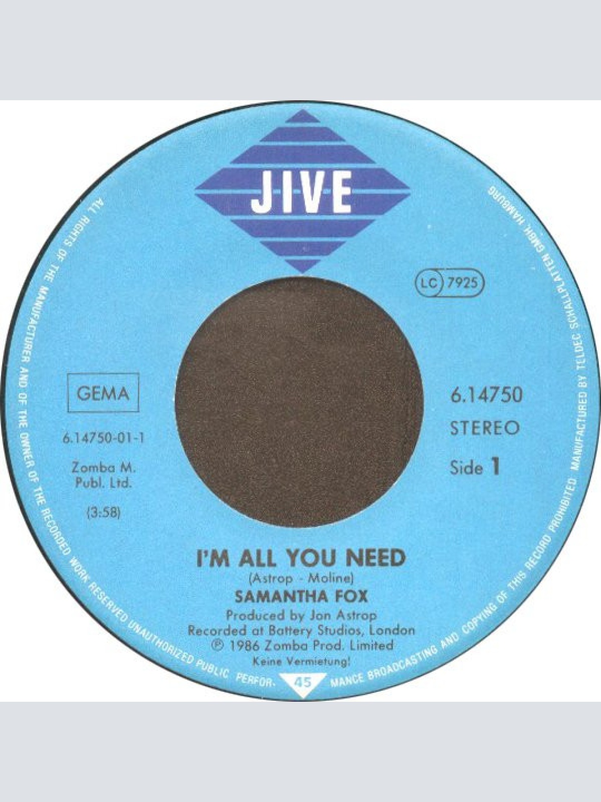 Vinyl / Samantha Fox - I'm All You Need