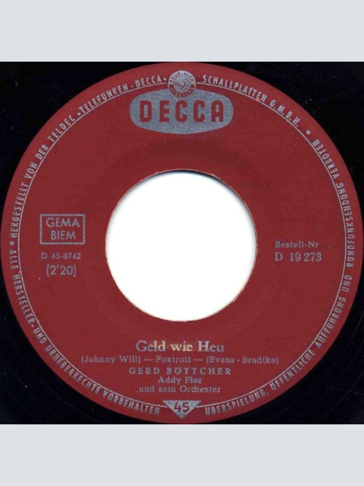 Vinyl / Gerd Böttcher - Geld Wie Heu (Johnny Will) / Carolin Carolin