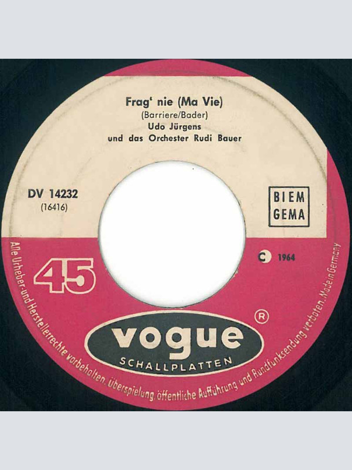 Vinyl / Udo Jürgens - Frag' Nie / Du Darfst Nicht Geh'n