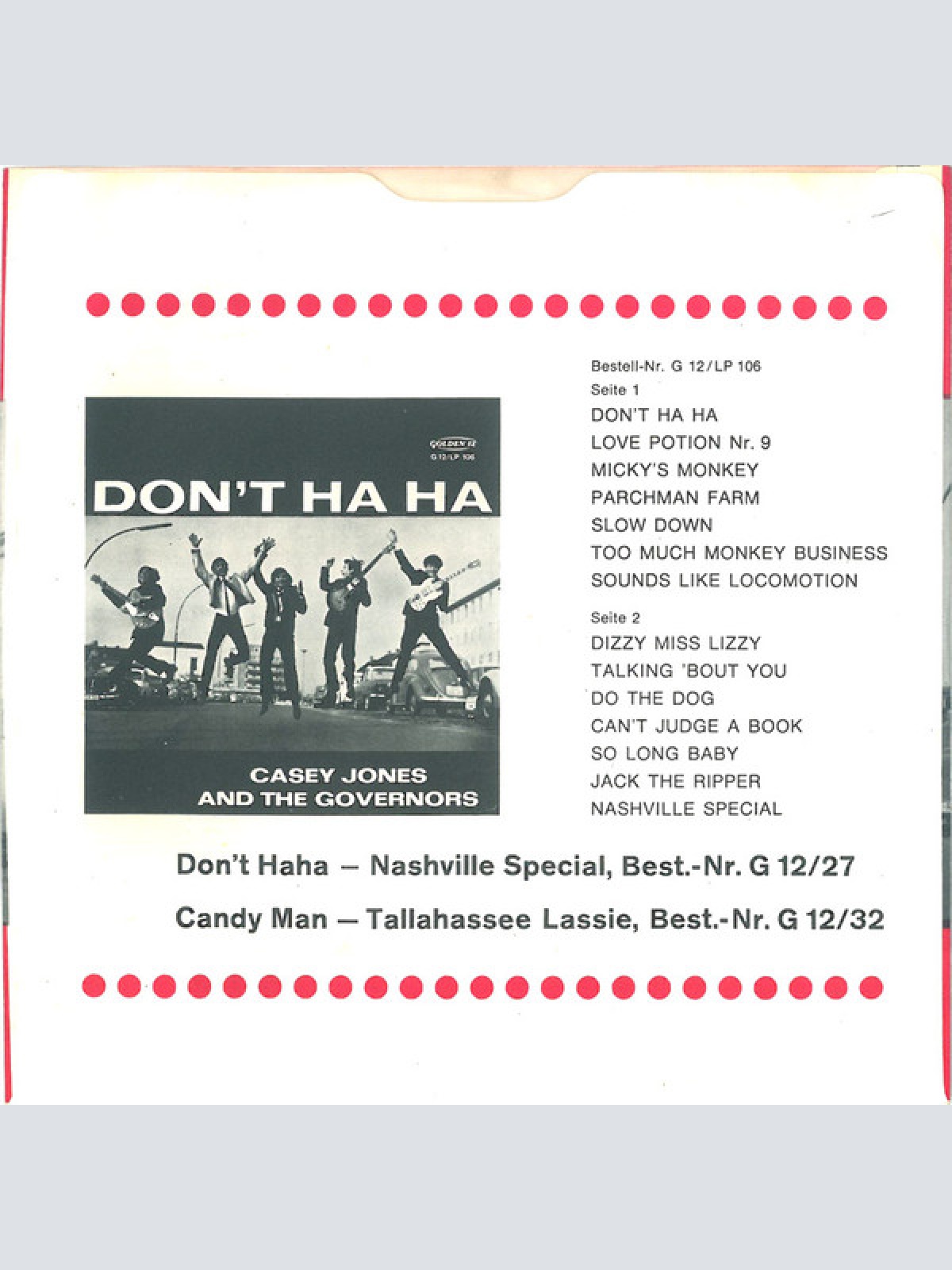 Vinyl / Casey Jones And The Governors* - Jack The Ripper / So Long Baby