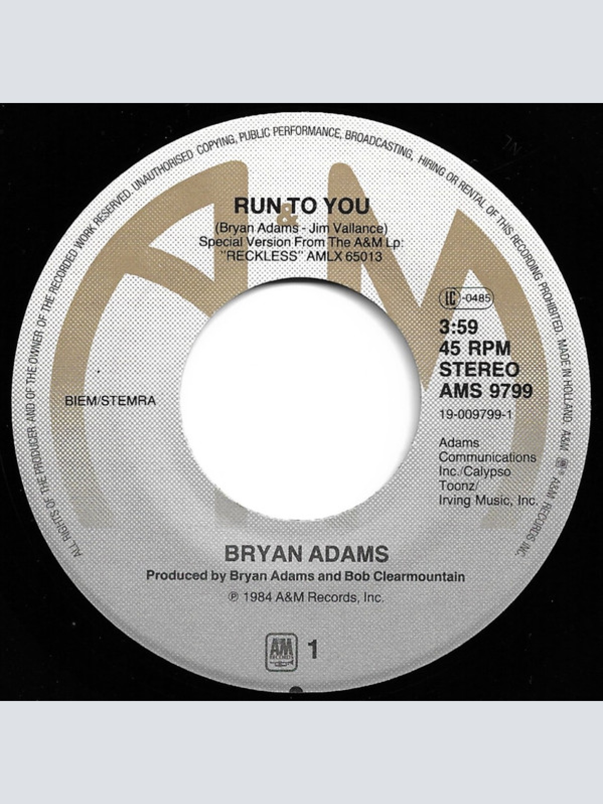 Vinyl / Bryan Adams - Run To You