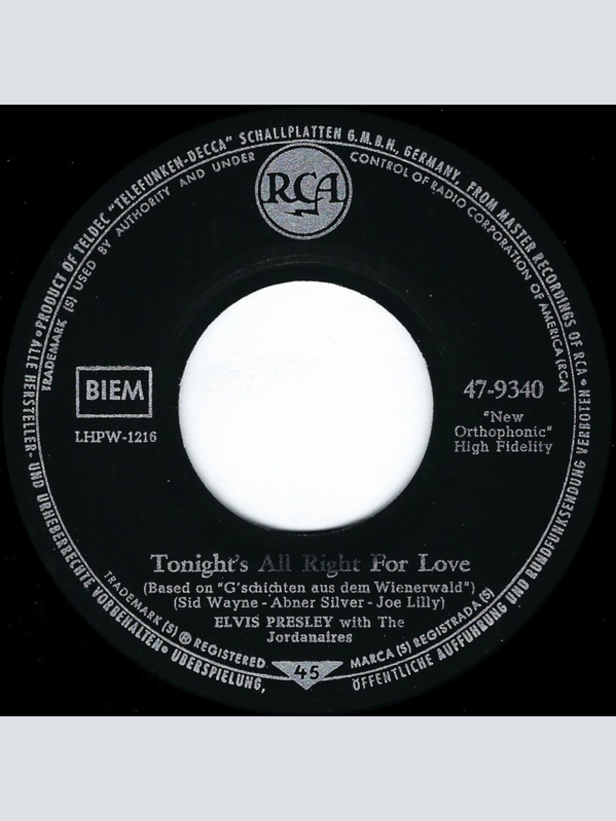 Vinyl / Elvis Presley - Muß I Denn, Muß I Denn (Wooden Heart) / G'schichten Aus Dem Wiener Wald (Tonight's All Right For Love)