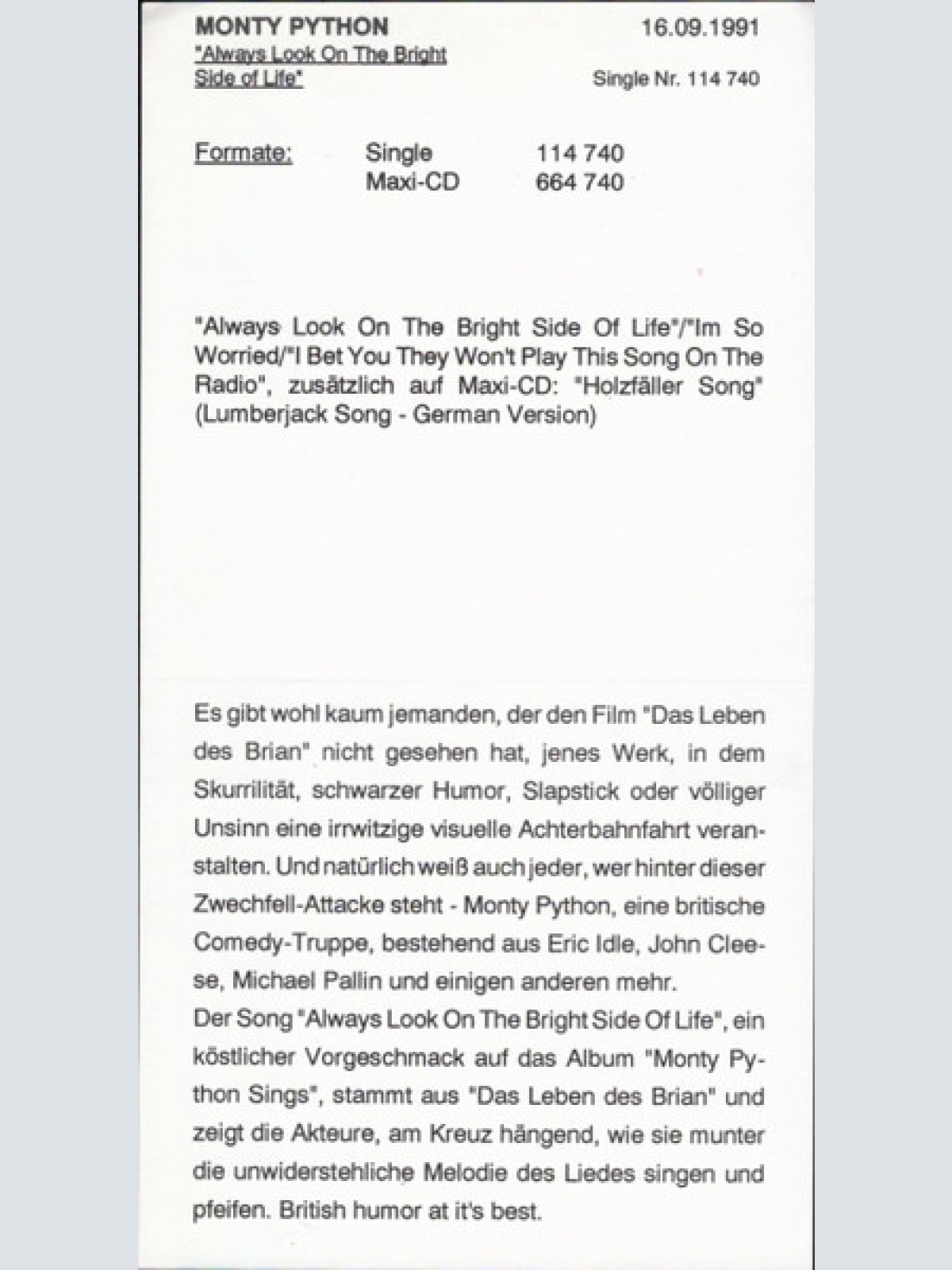 Vinyl / Monty Python - Always Look On The Bright Side Of Life...