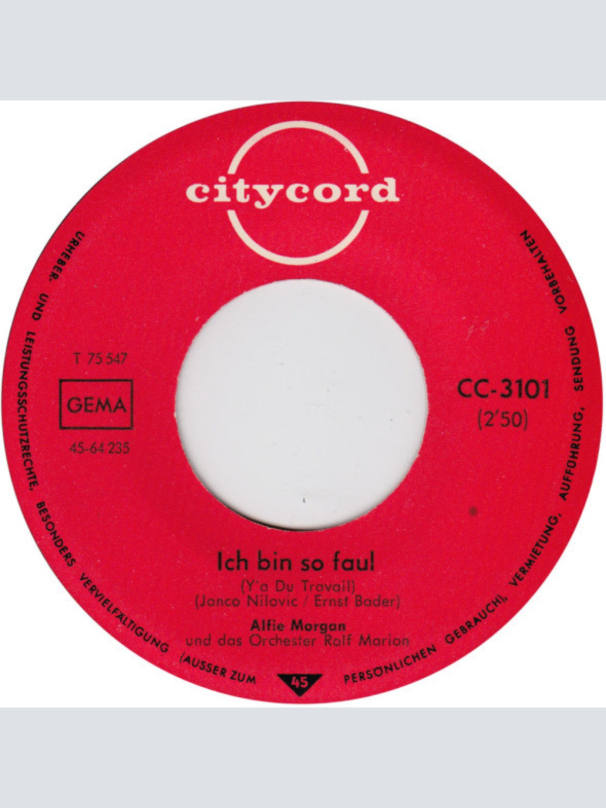 Vinyl / Alfie Morgan - Ich Bin So Faul (Y'A Du Travail)