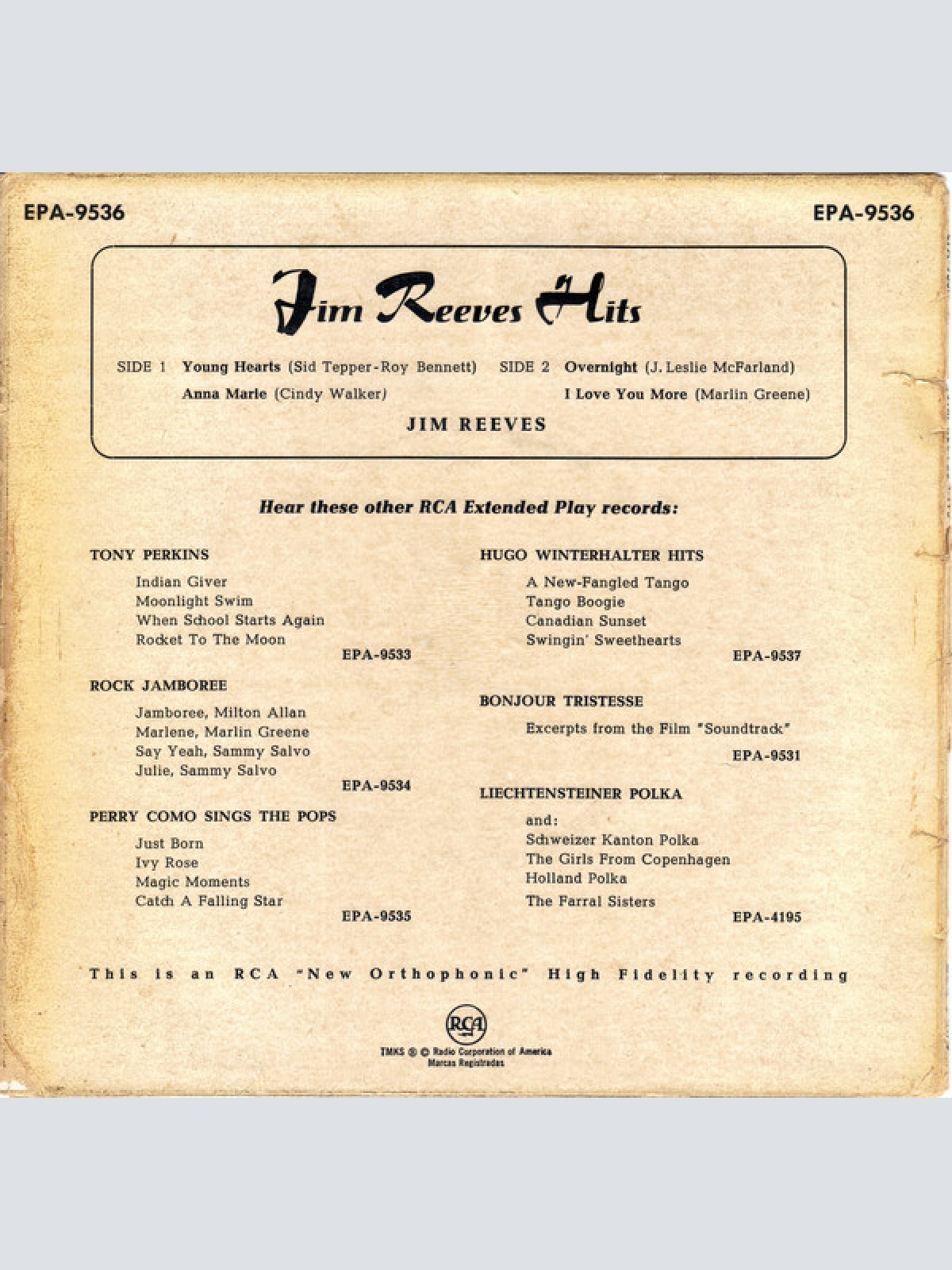 Vinyl / Jim Reeves - Jim Reeves Hits