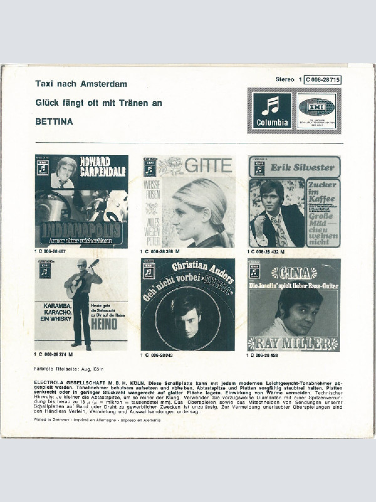 Vinyl / Bettina* - Taxi Nach Amsterdam / Glück Fängt Oft Mit Tränen An