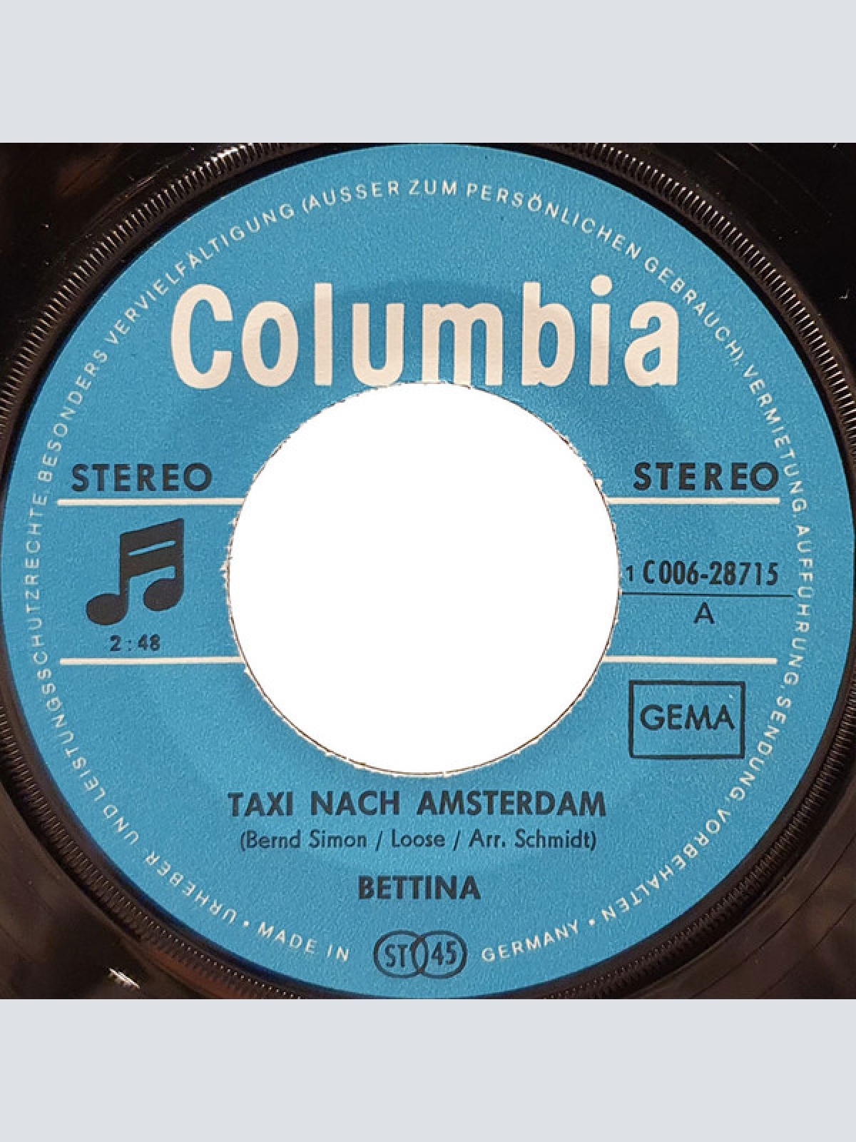 Vinyl / Bettina* - Taxi Nach Amsterdam / Glück Fängt Oft Mit Tränen An