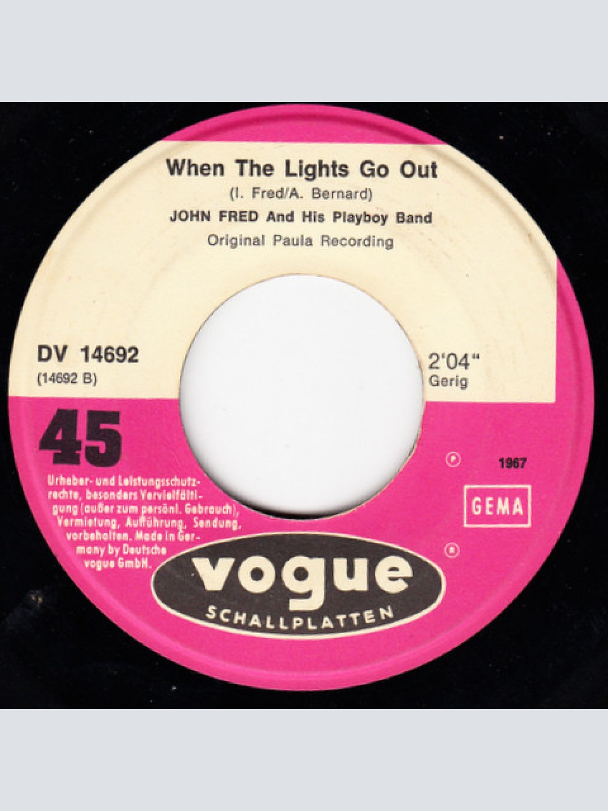 Vinyl / John Fred And His Playboy Band* - Judy In Disguise / When The Lights Go Out