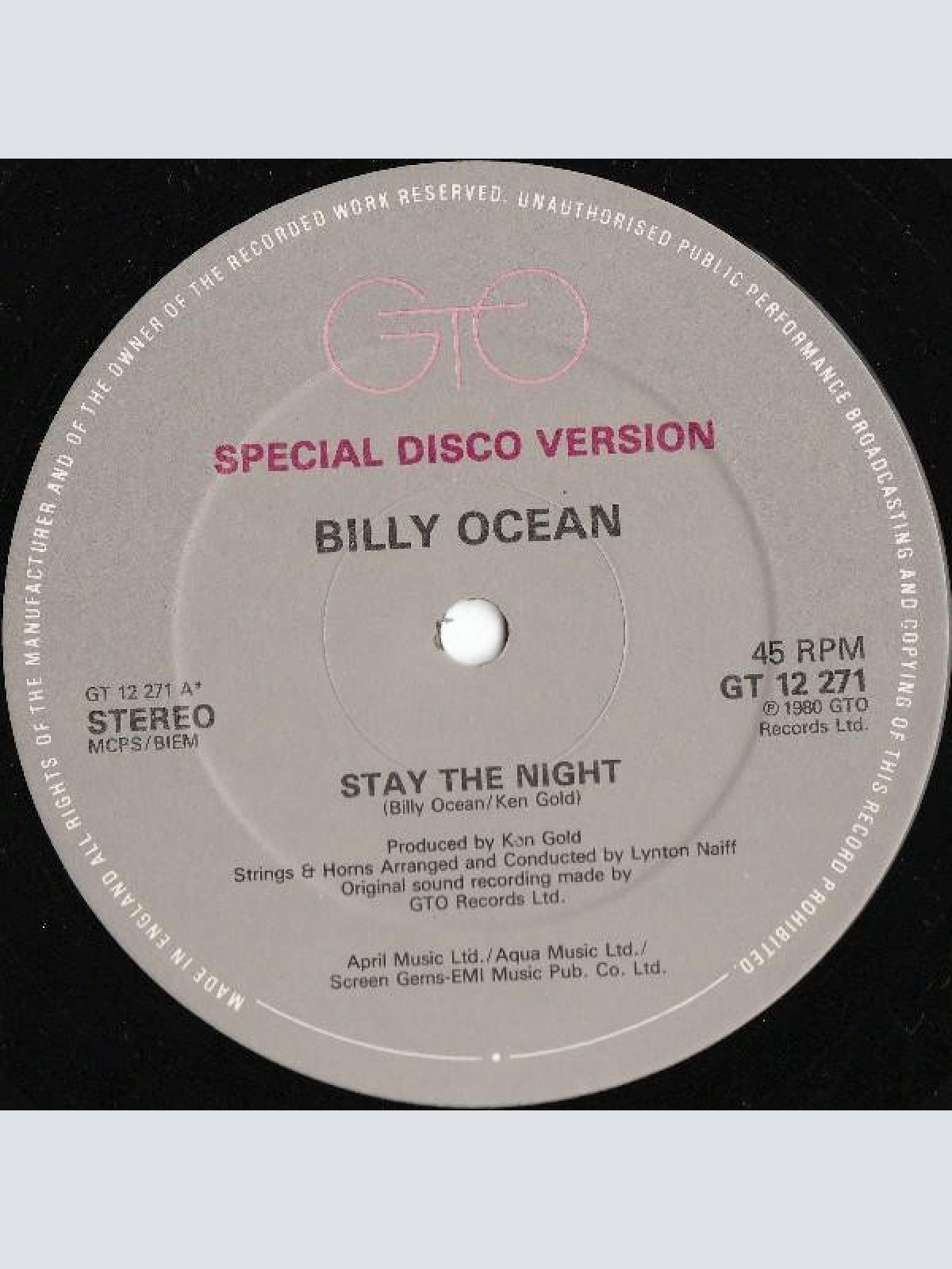 Vinyl / Billy Ocean - Stay The Night (Special Disco Version)