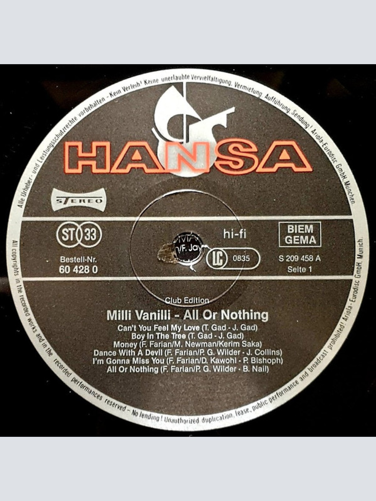 Vinyl / Milli Vanilli - All Or Nothing (The First Album)