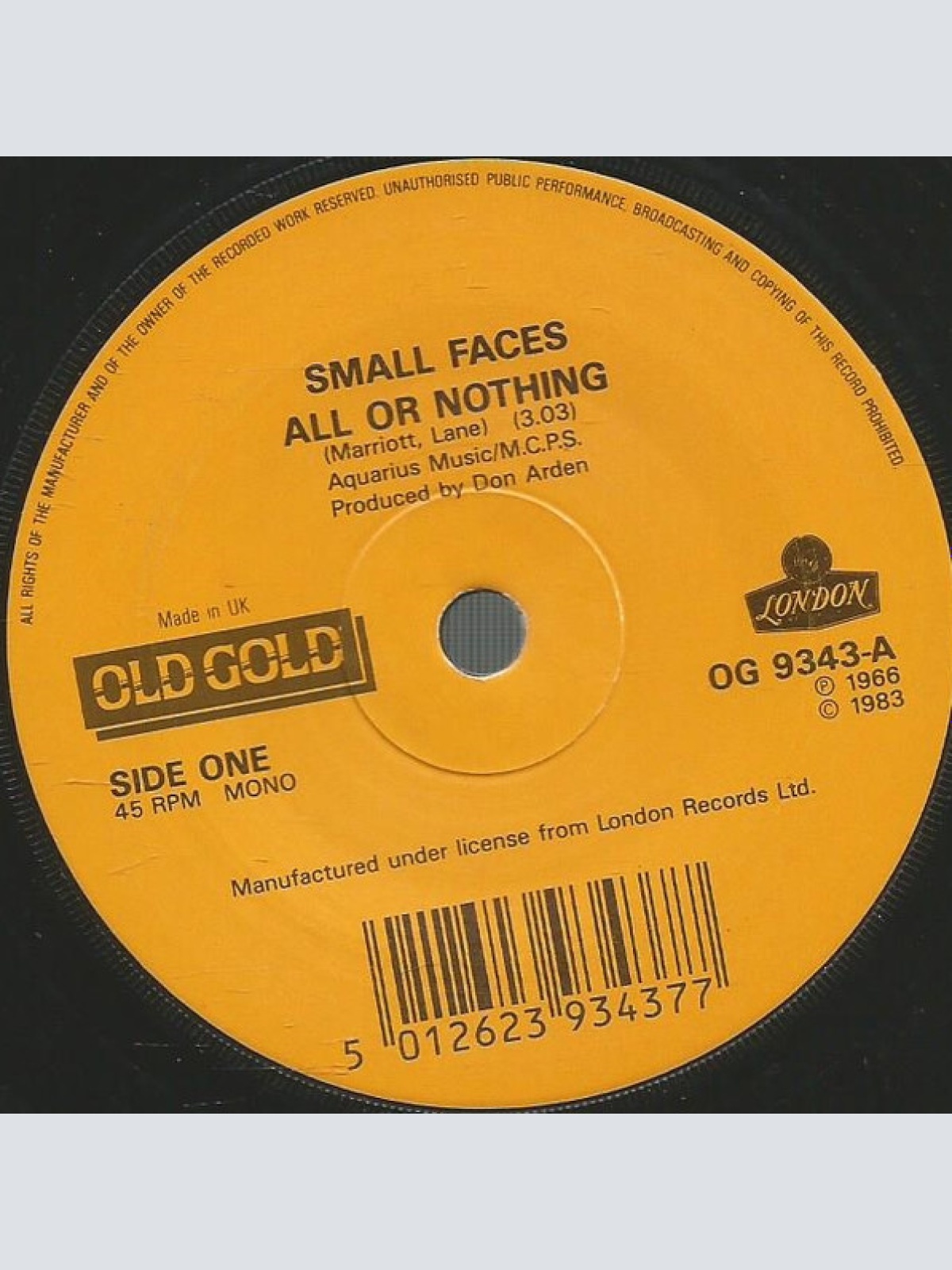Vinyl / Small Faces - All Or Nothing / My Mind's Eye
