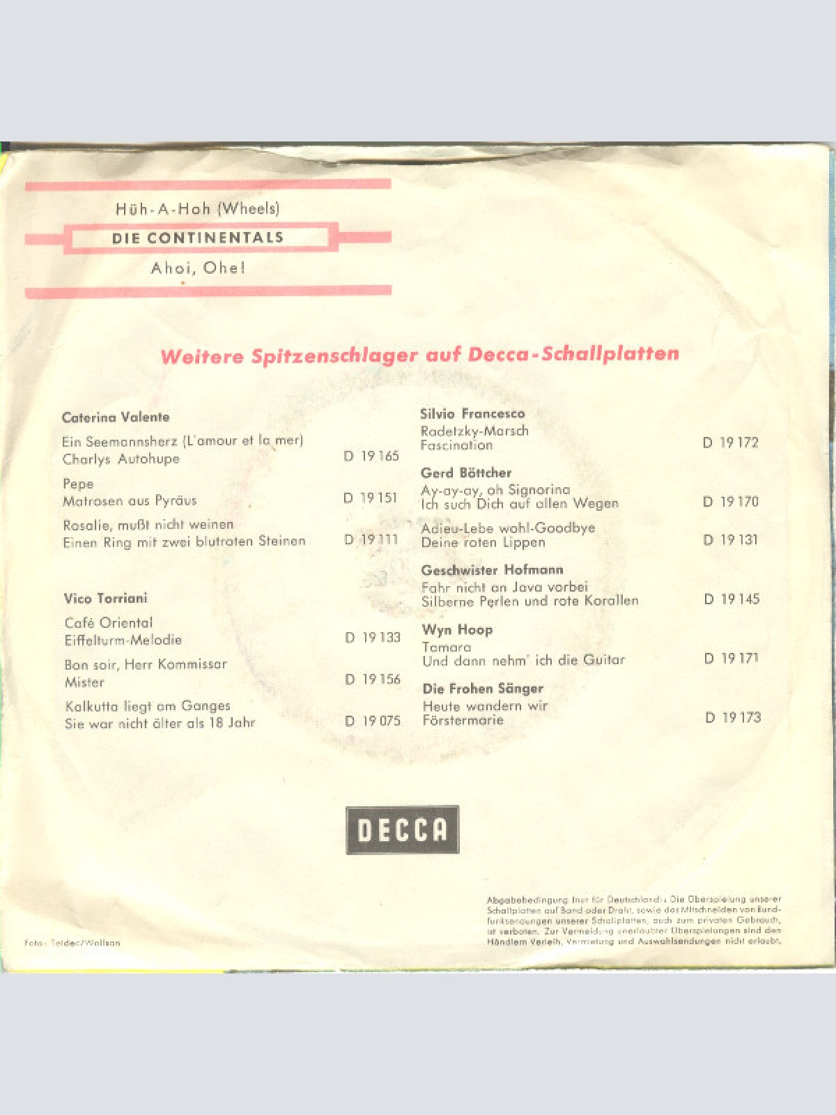 Vinyl / Die Continentals - Hüh-A-Hoh (Wheels)