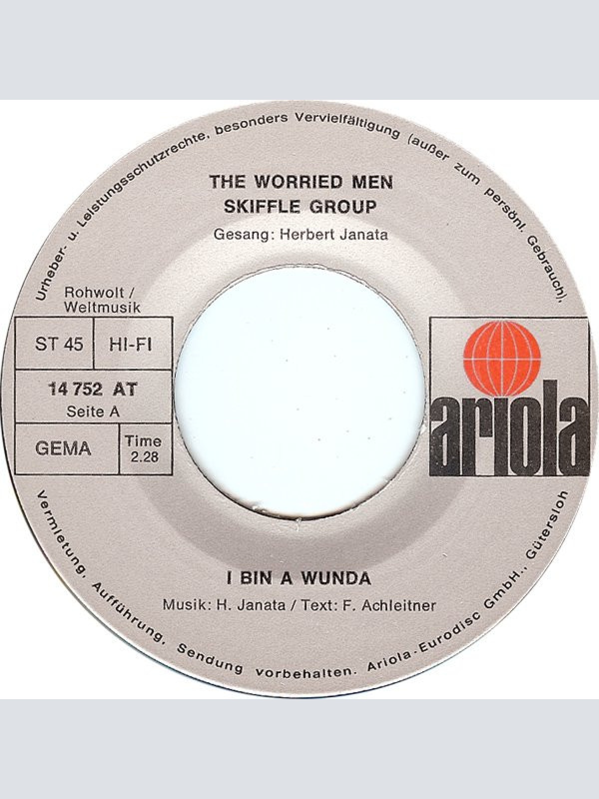 Vinyl / The Worried Men Skiffle Group* - I Bin A Wunda / Da Schendste Mann Fon Wien