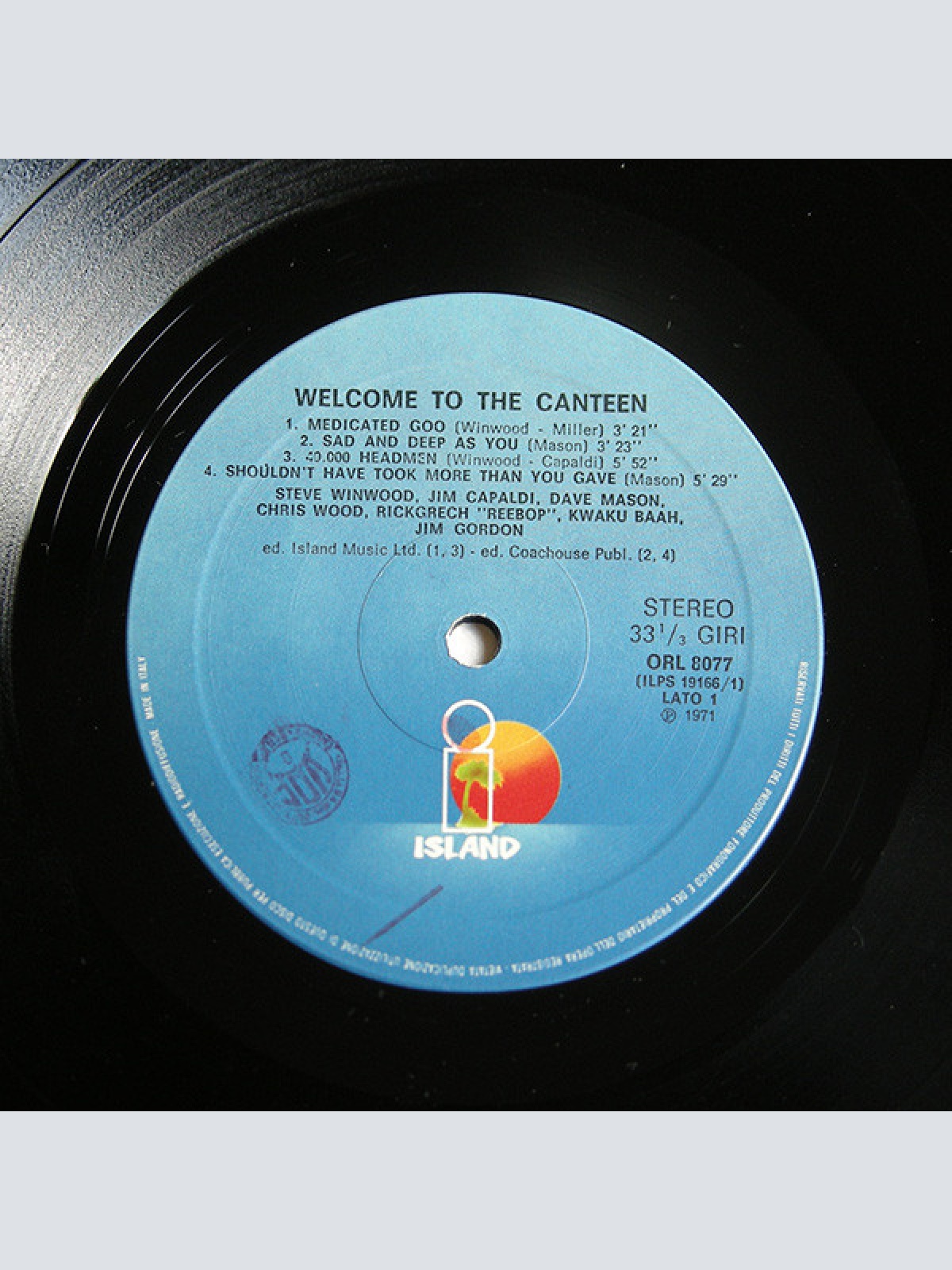 Vinyl / Steve Winwood, Jim Capaldi, Dave Mason, Chris Wood (2), Rick Grech, 'Reebop' Kwaku Baah*, Jim Gordon - Welcome To The Canteen