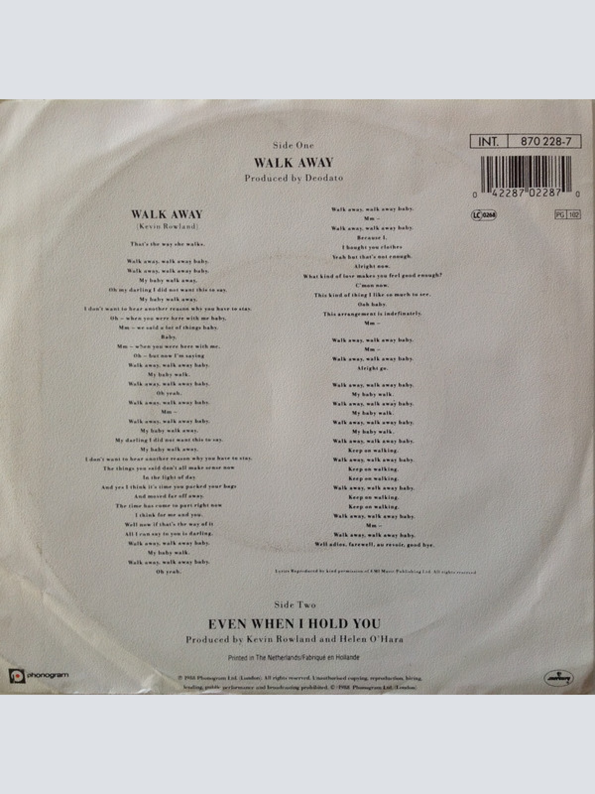 Vinyl / Kevin Rowland - Walk Away