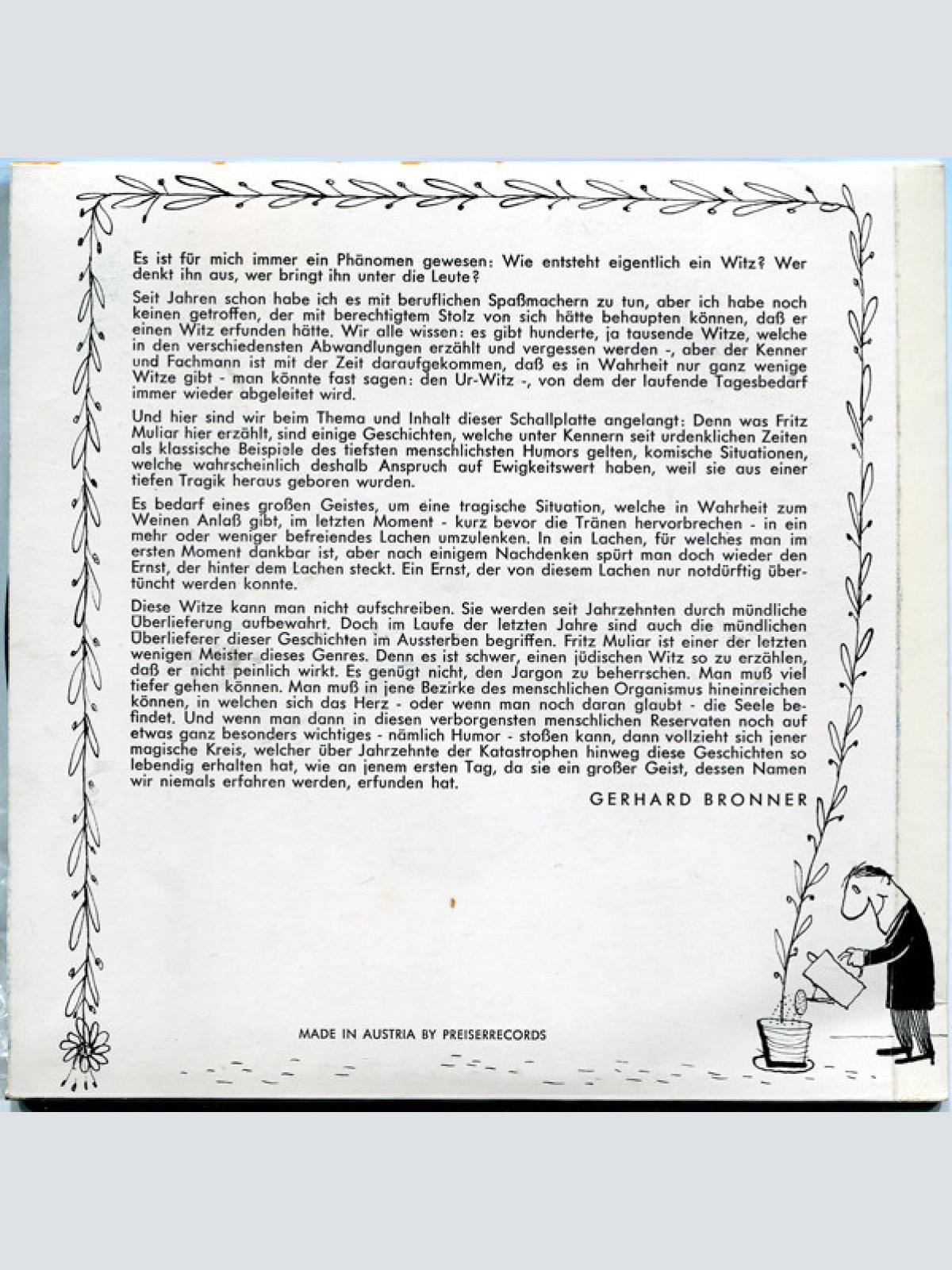 Vinyl / Fritz Muliar - Damit Ich Nicht Vergess', Ihnen Zu Erzählen !