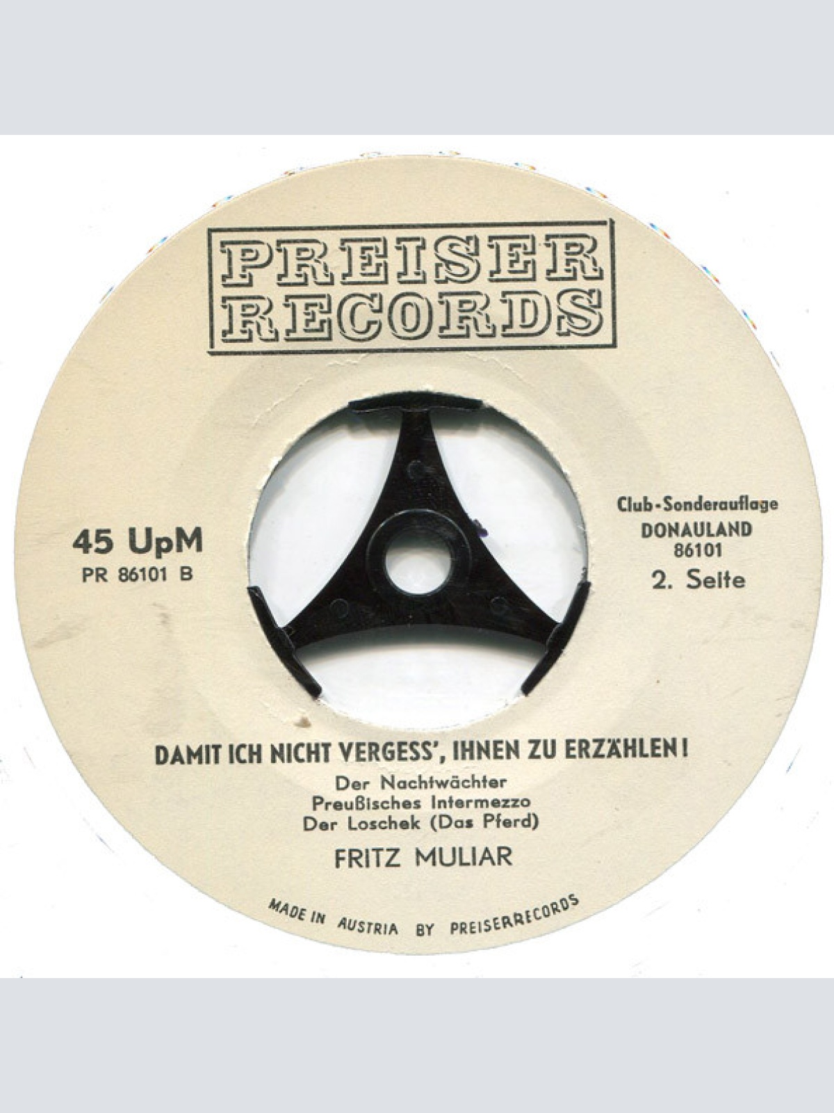 Vinyl / Fritz Muliar - Damit Ich Nicht Vergess', Ihnen Zu Erzählen !