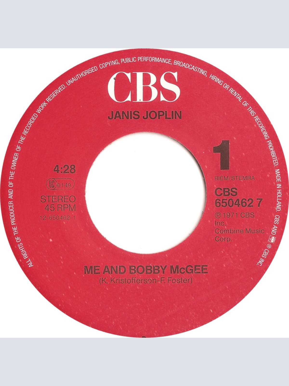 Vinyl / Janis Joplin - Me And Bobby McGee / Piece Of My Heart