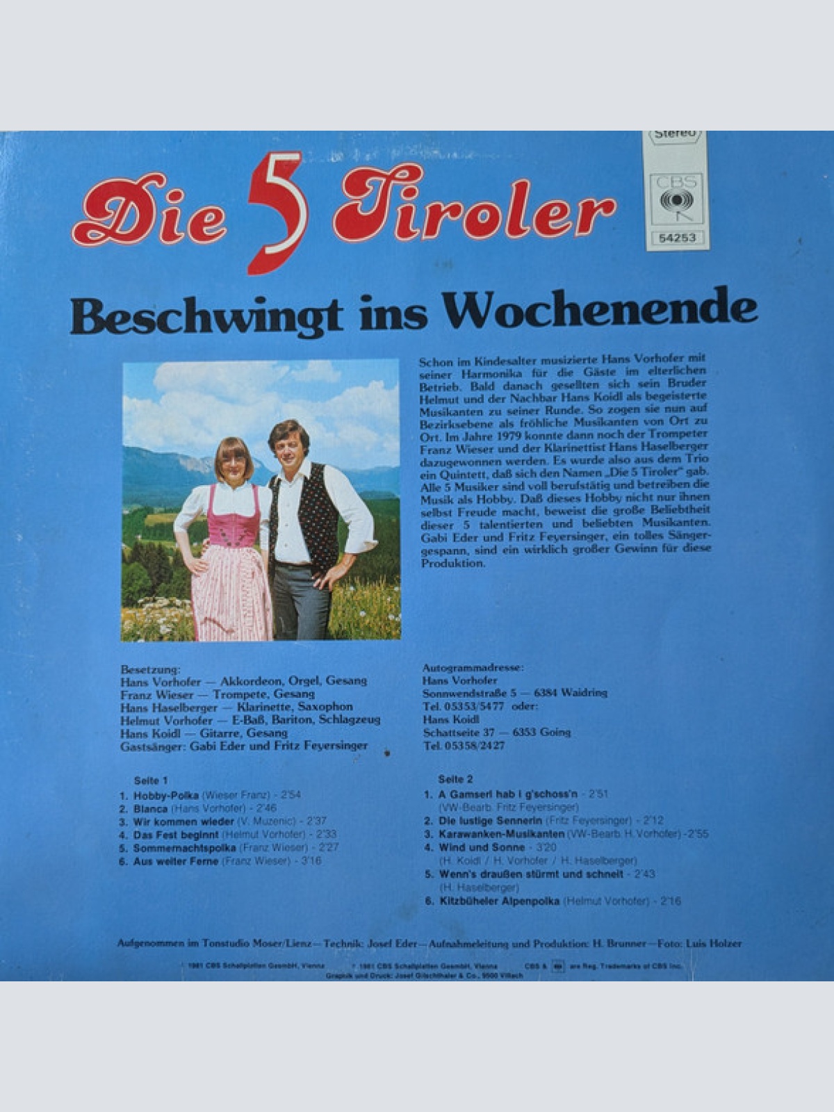 Vinyl / Die 5 Tiroler - Beschwingt In's Wochenende