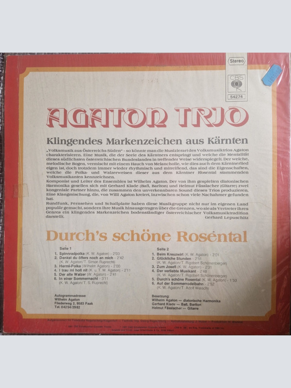 Vinyl / Agaton Trio* - Durch's Schöne Rosental