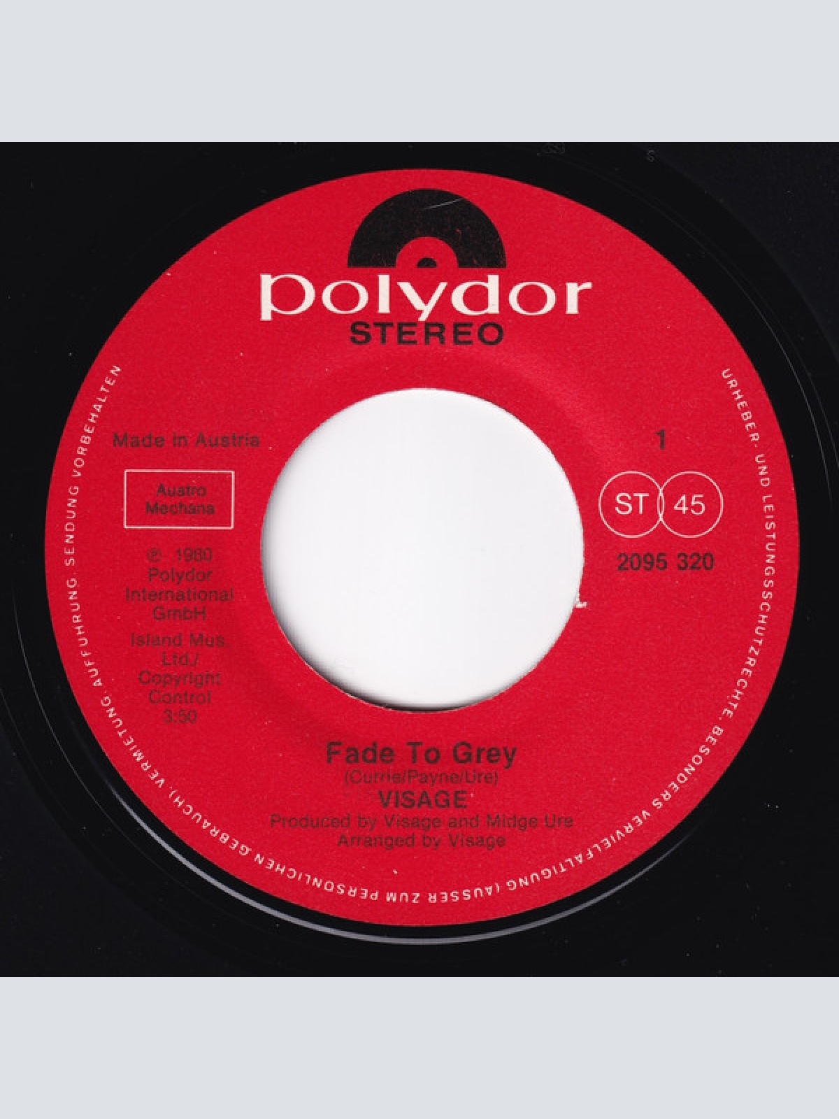 Vinyl / Visage - Fade To Grey