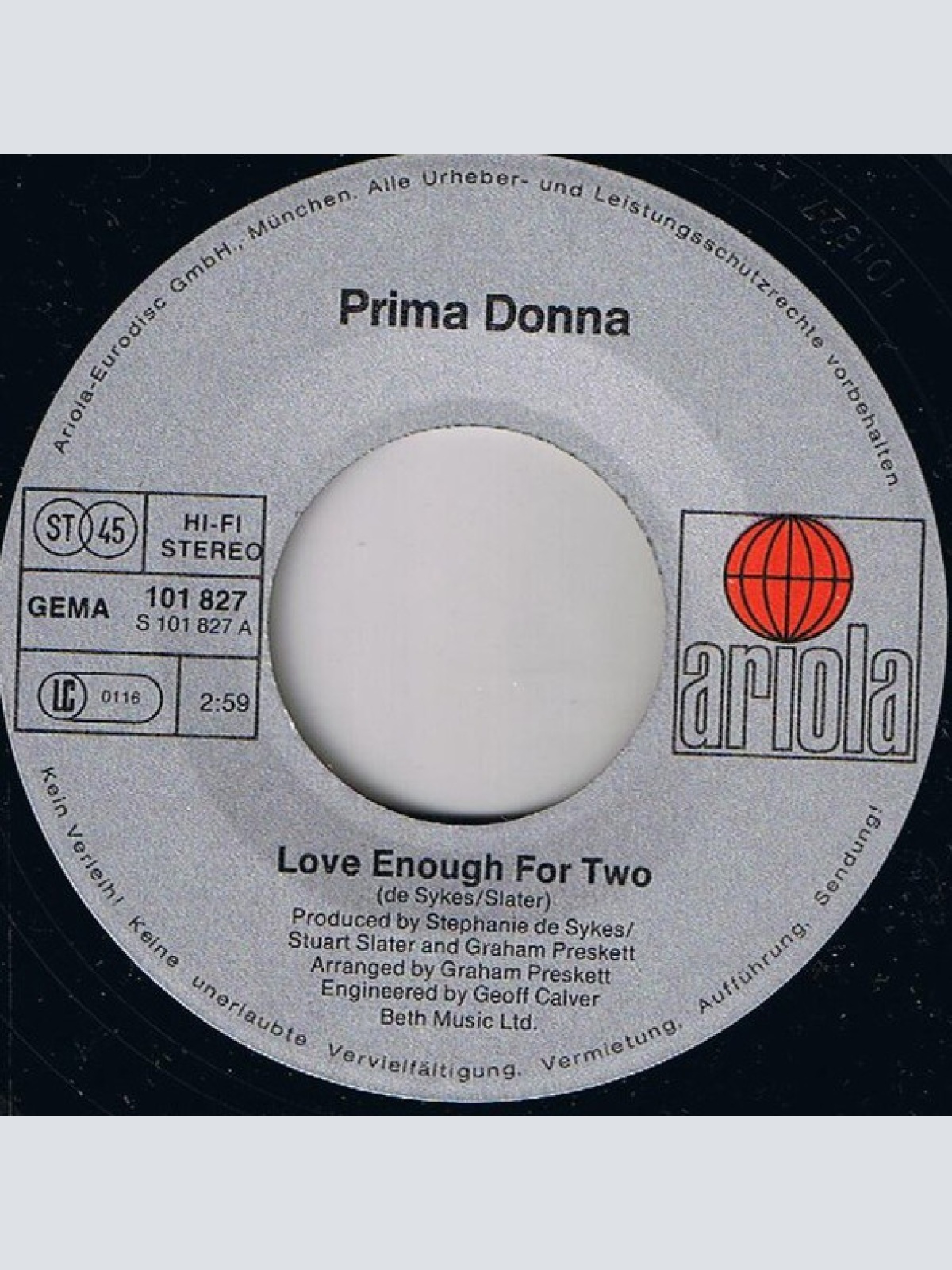 Vinyl / Prima Donna (3) - Love Enough For Two / Missing Out On Love