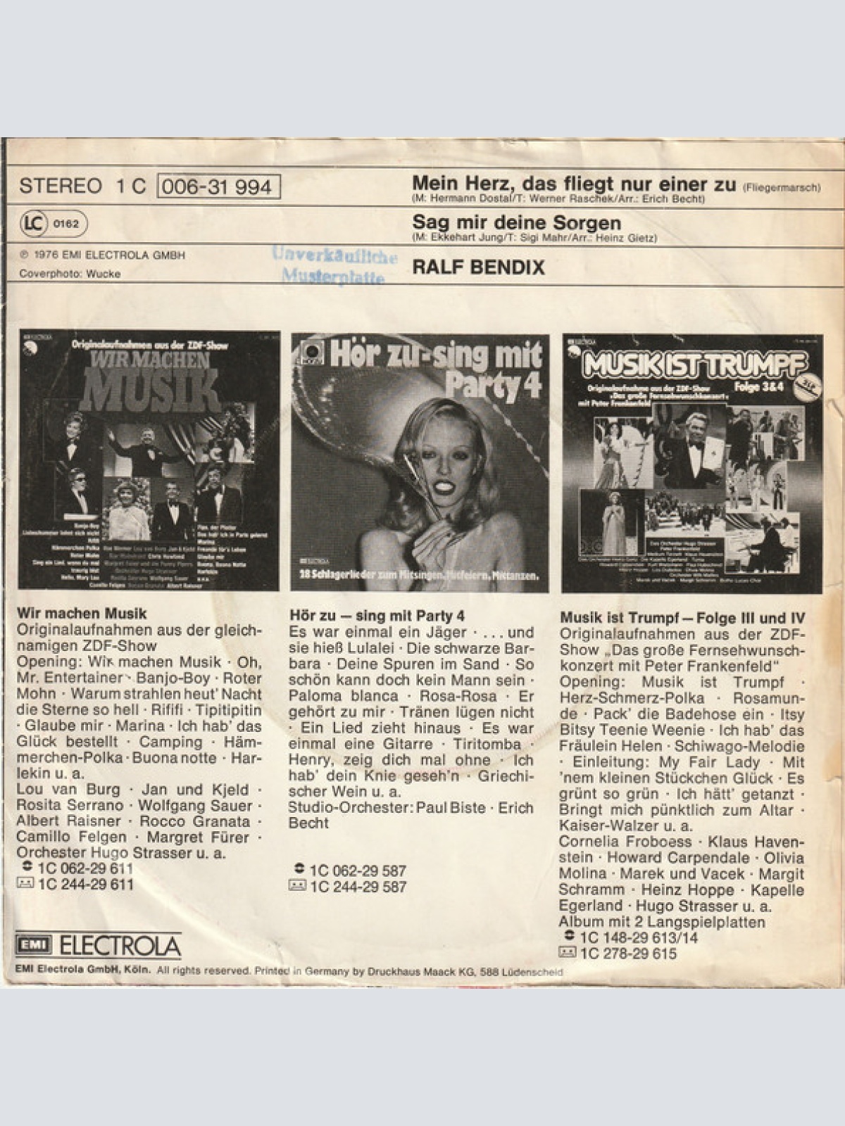 Vinyl / Ralf Bendix - Mein Herz, Das Fliegt Nur Einer Zu