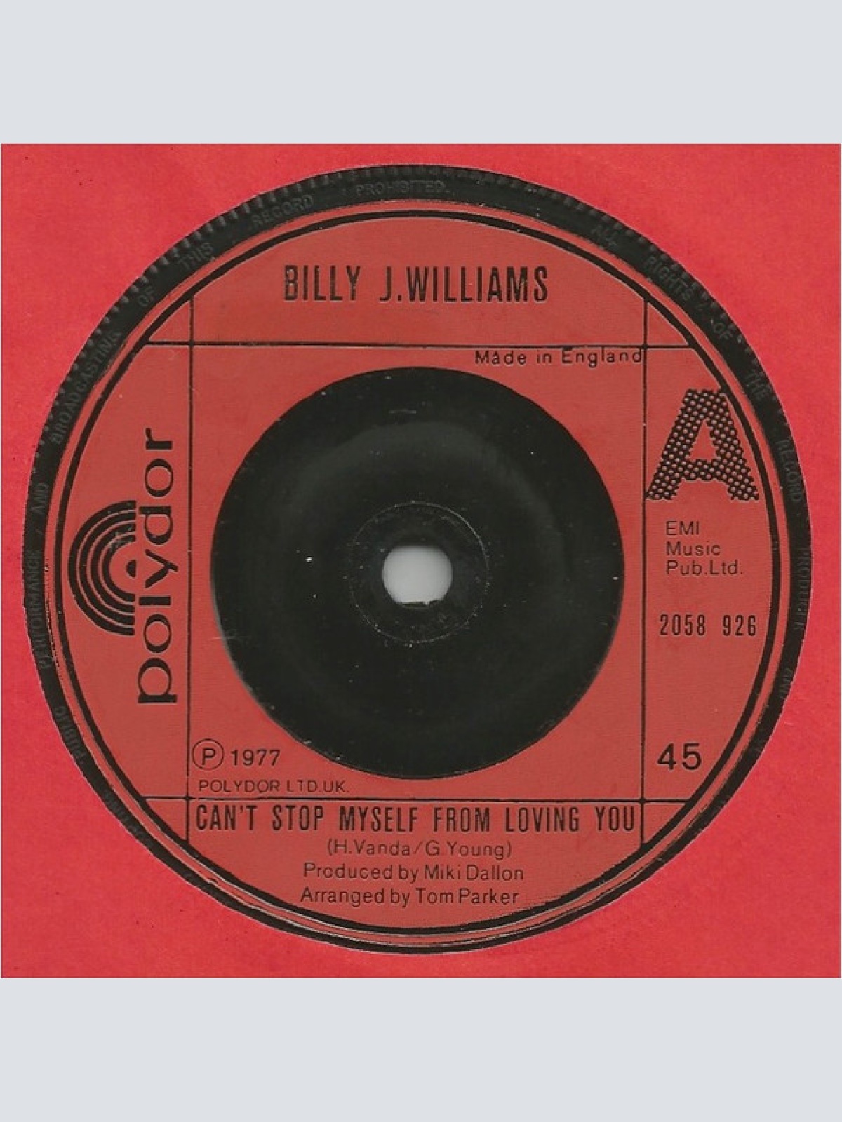 Vinyl / Billy J. Williams - Can't Stop Myself From Loving You