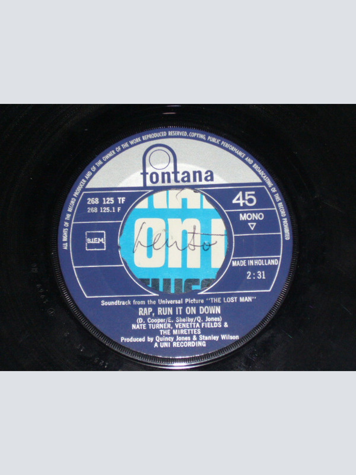 Vinyl / Nate Turner (2) & The Mirettes - Rap, Run It On Down / Sweet Soul Sister